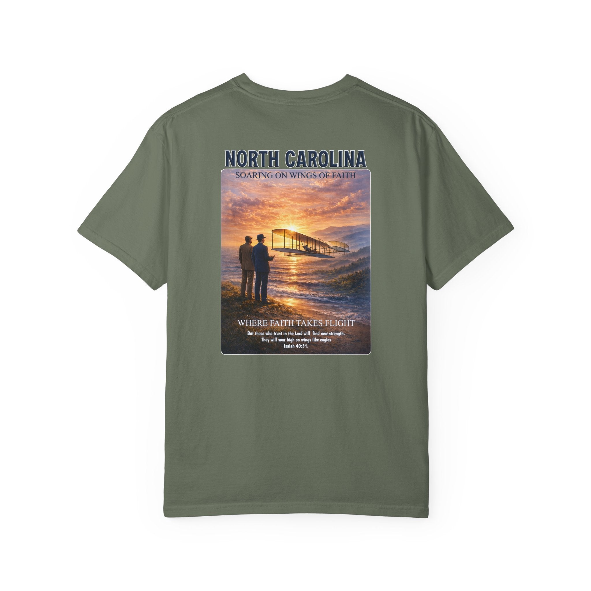 NC-North Carolina Soaring on Wings of Faith Christian T Shirt, Isaiah 40:31 Tee, NC Aviation Faith Shirt, God Bless America Collection