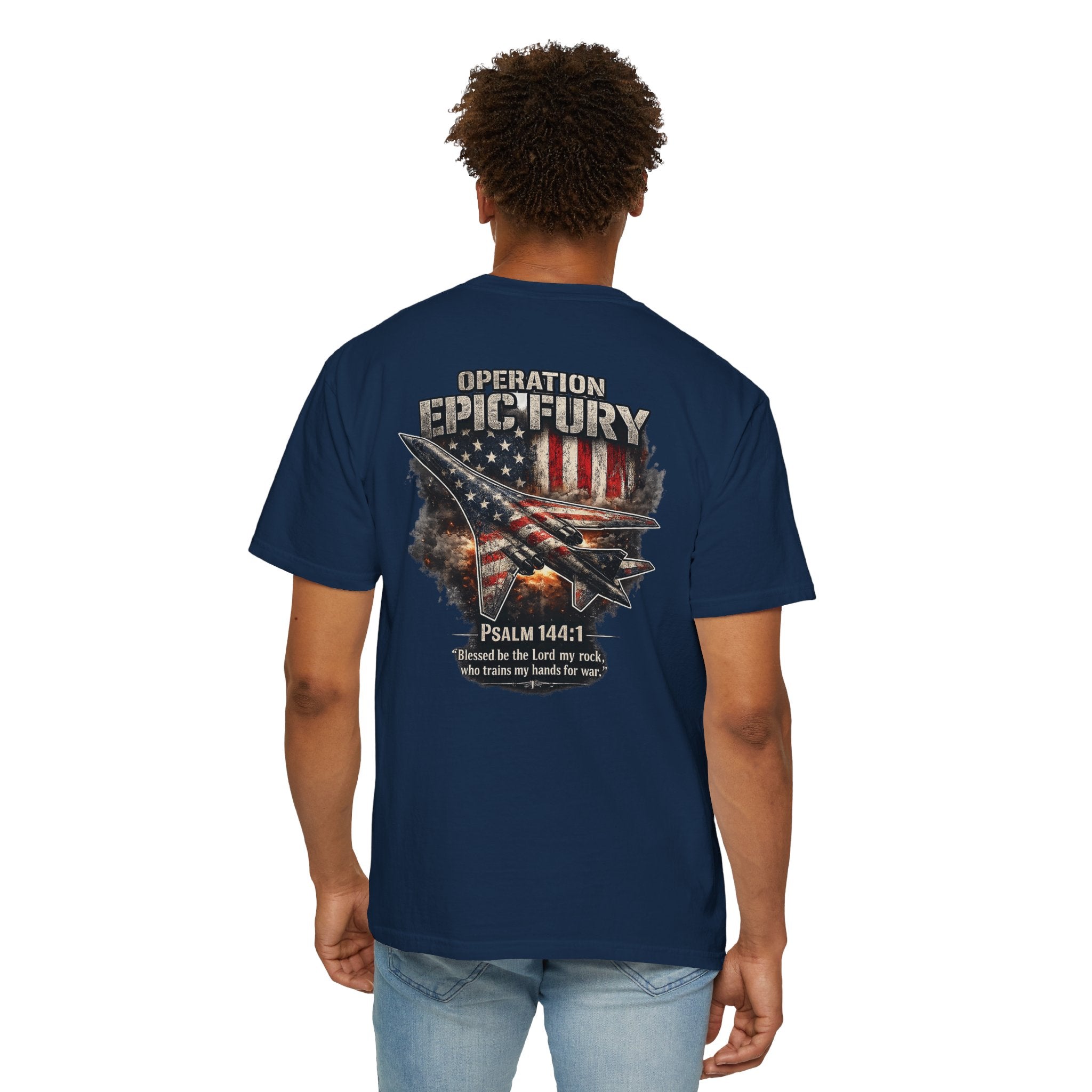 Operation Epic Fury Christian Shirt, Psalm 144:1 Bible Verse Tee, American B1 Bomber Shirt, Faith and Freedom Shirt, Redeemed Faith Apparel