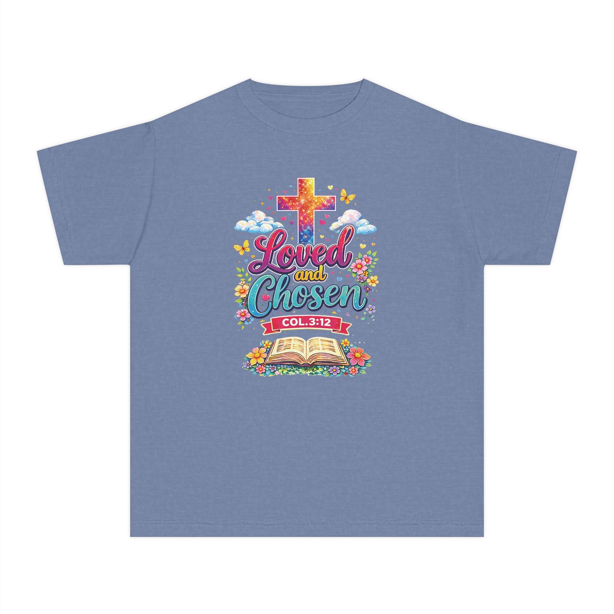 Loved and Chosen Youth Shirt, Christian Youth T Shirt, Bible Verse Youth Tee, Faith Shirt for Girls Boys, Church Youth Shirt Colossians 312