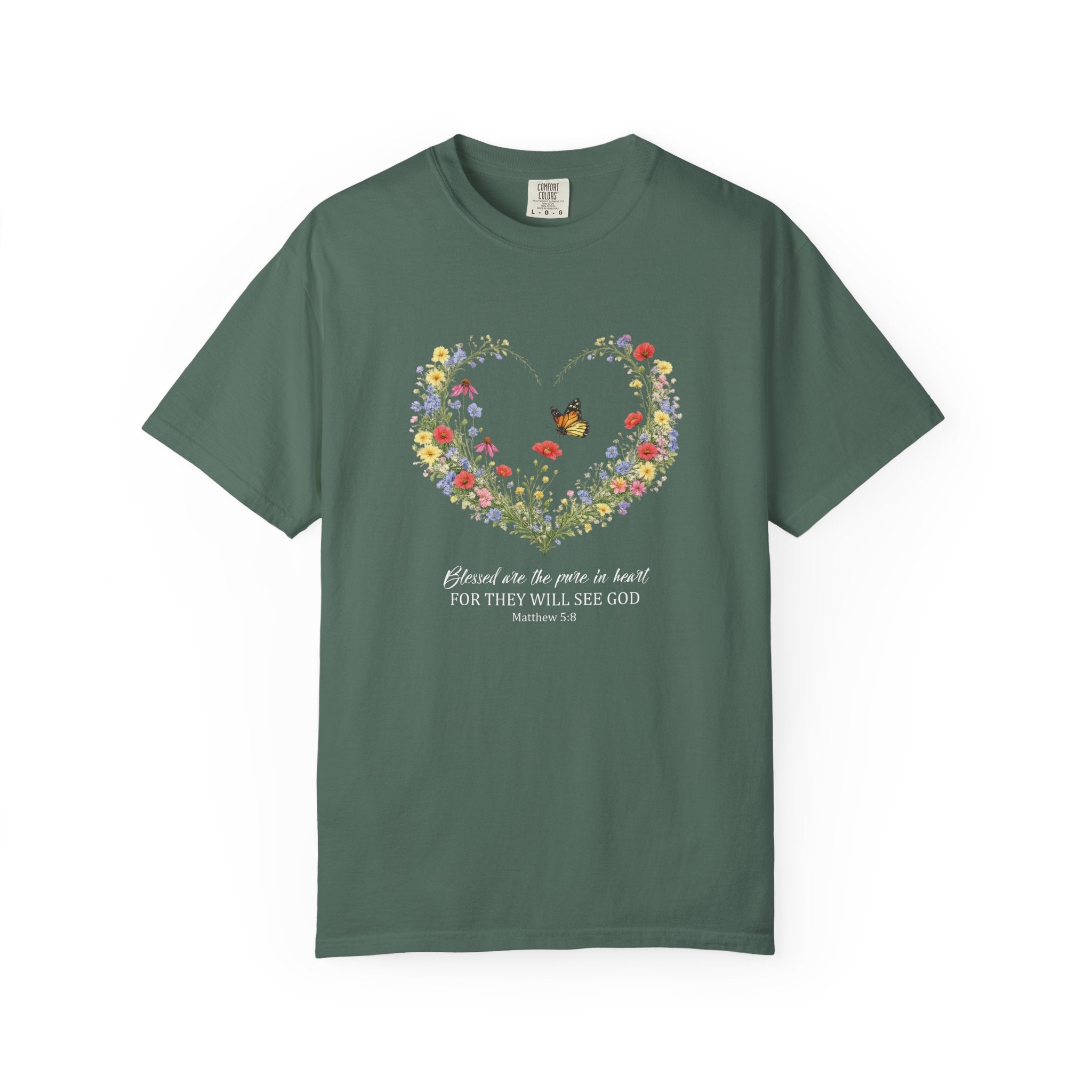 Blessed Are The Pure In Heart Floral Tee, Matthew 5:8 Christian Shirt, Christian Women Gift, Wildflower Heart, Redeemed Faith Apparel