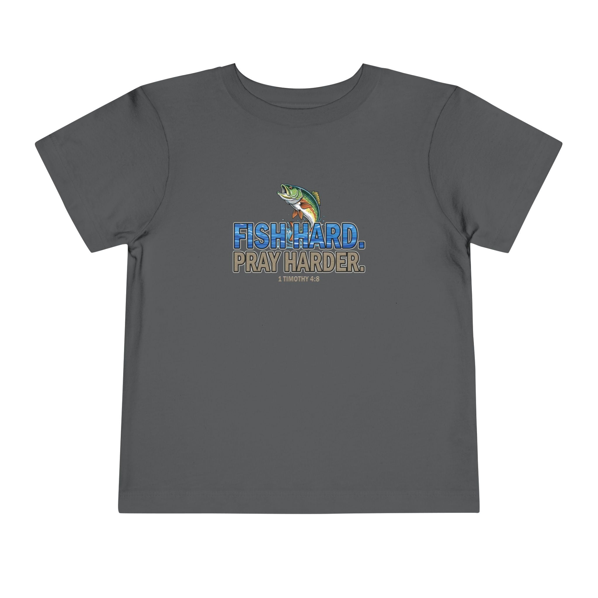 Fish Hard Pray Harder Kids T-Shirt, Christian Fishing Tee, Redeemed Faith Apparel