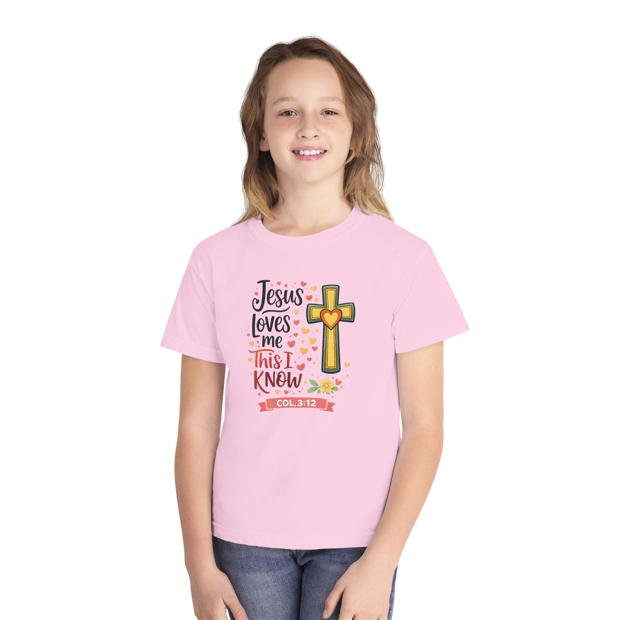Jesus Loves Me Youth Shirt, Christian Youth T Shirt, Bible Verse Youth Tee, Faith Shirt for Girls Boys, Church Youth Shirt Colossians 312