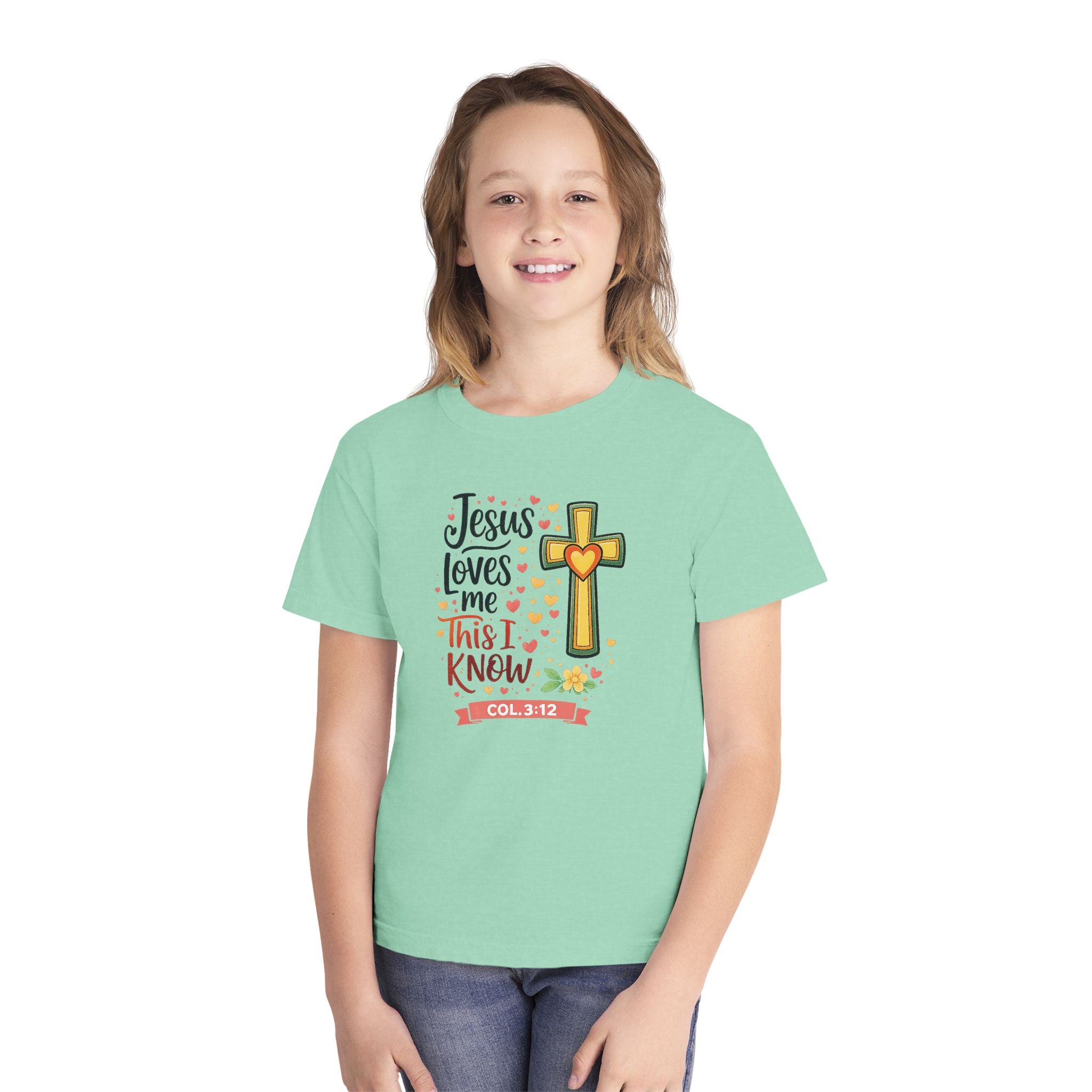 Jesus Loves Me Youth Shirt, Christian Youth T Shirt, Bible Verse Youth Tee, Faith Shirt for Girls Boys, Church Youth Shirt Colossians 312