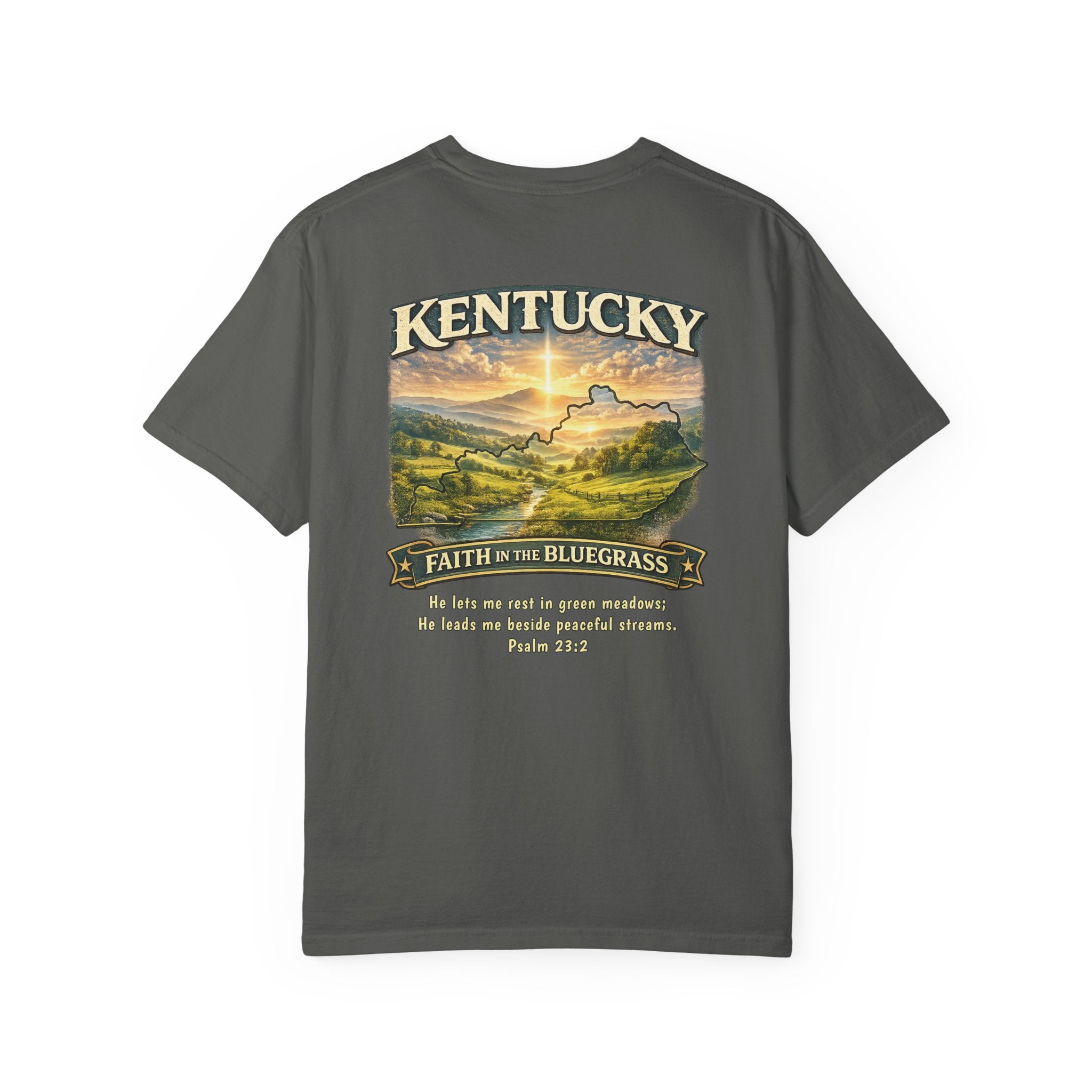 KY-Kentucky Faith in the Bluegrass Christian T Shirt, Psalm 23 Tee, Kentucky State Faith Shirt, Christian Gift, God Bless America Collection