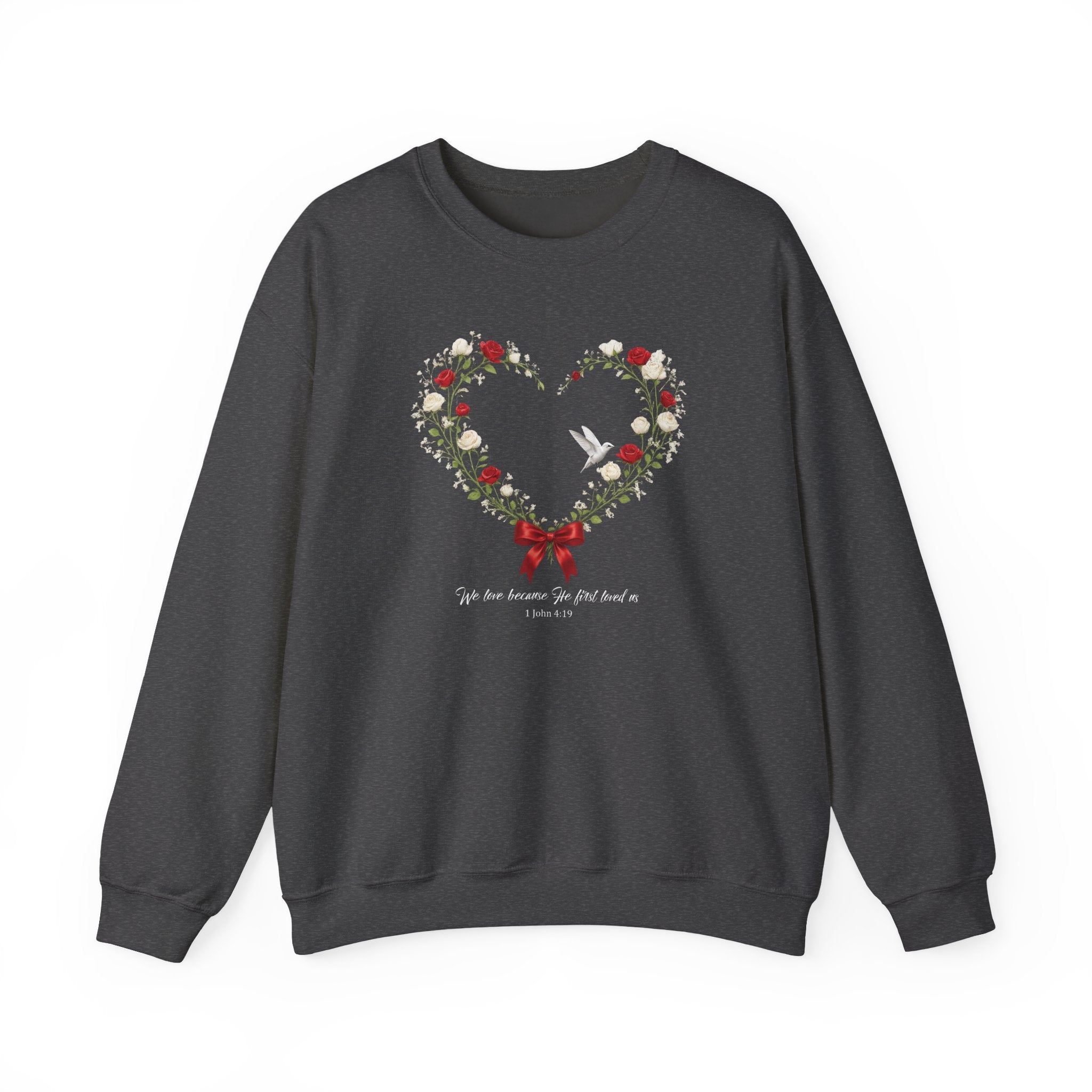 Christian Wildflower Heart Sweatshirt, 1 John 4:19 Floral  Faith Sweatshirt, Rose Hummingbird Womens Gift, Redeemed Faith Apparel, Boho Top