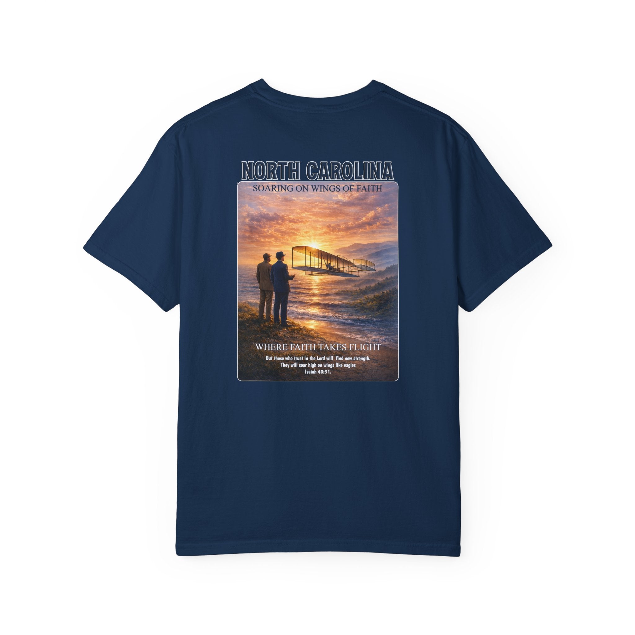 NC-North Carolina Soaring on Wings of Faith Christian T Shirt, Isaiah 40:31 Tee, NC Aviation Faith Shirt, God Bless America Collection