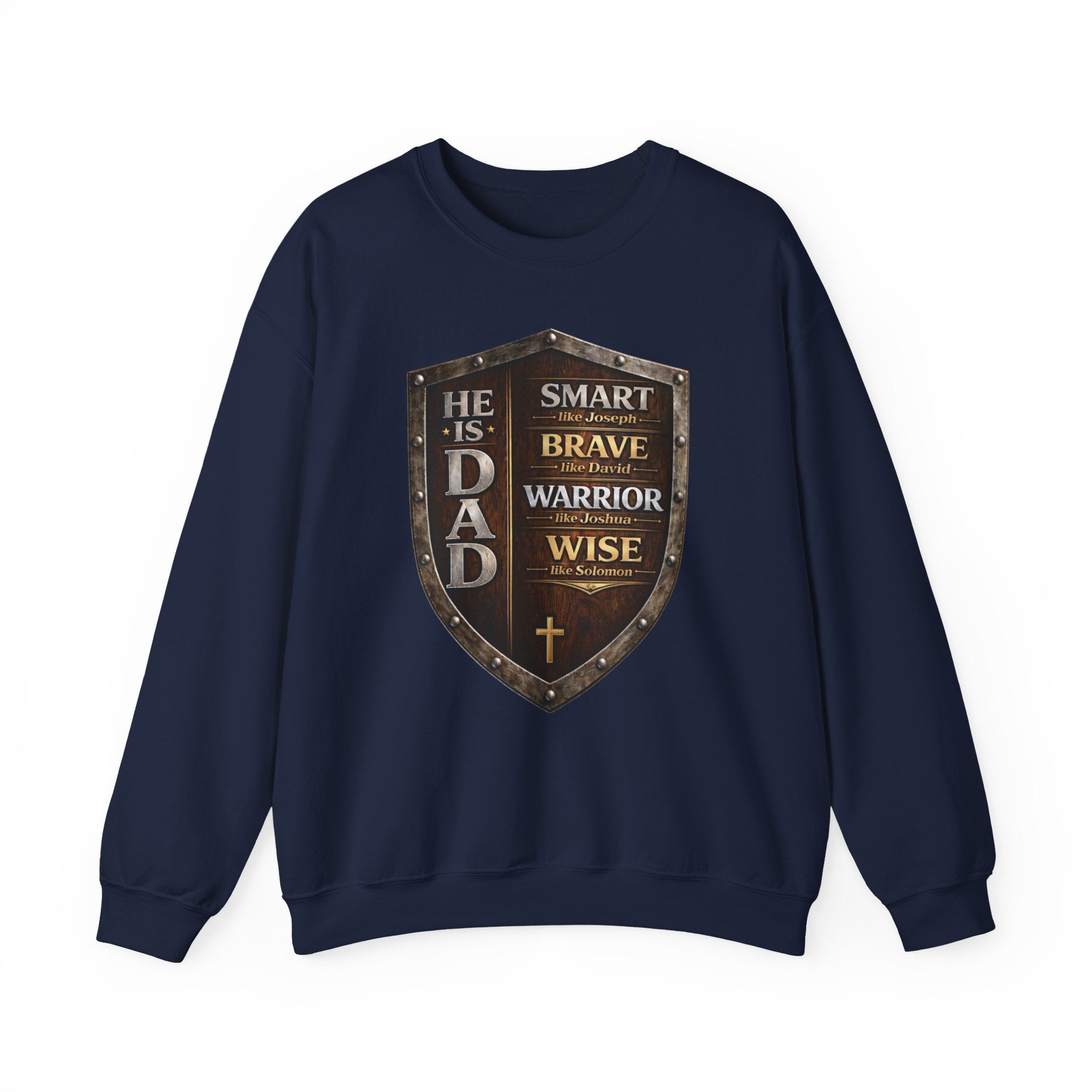 Christian Dad Shield Swestshirt, Smart Brave Warrior Wise Father, Man of God Dad Crewneck, Christian Father Gift, Redeemed Faith Apparel