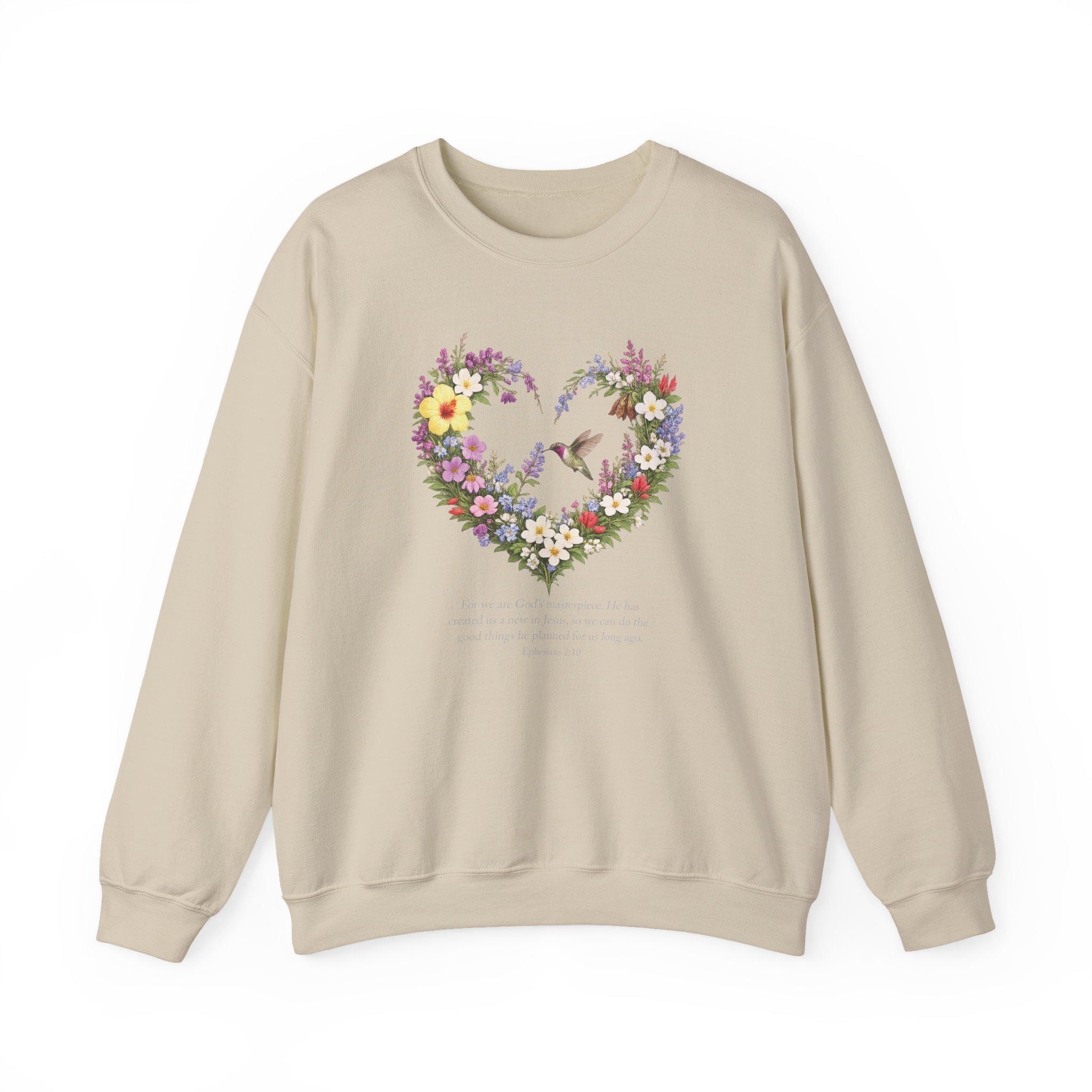 God’s Masterpiece Sweatshirt, Ephesians 2:10 Christian Floral Sweatshirt, Hummingbird Faith Womens Gift, Redeemed Faith Apparel