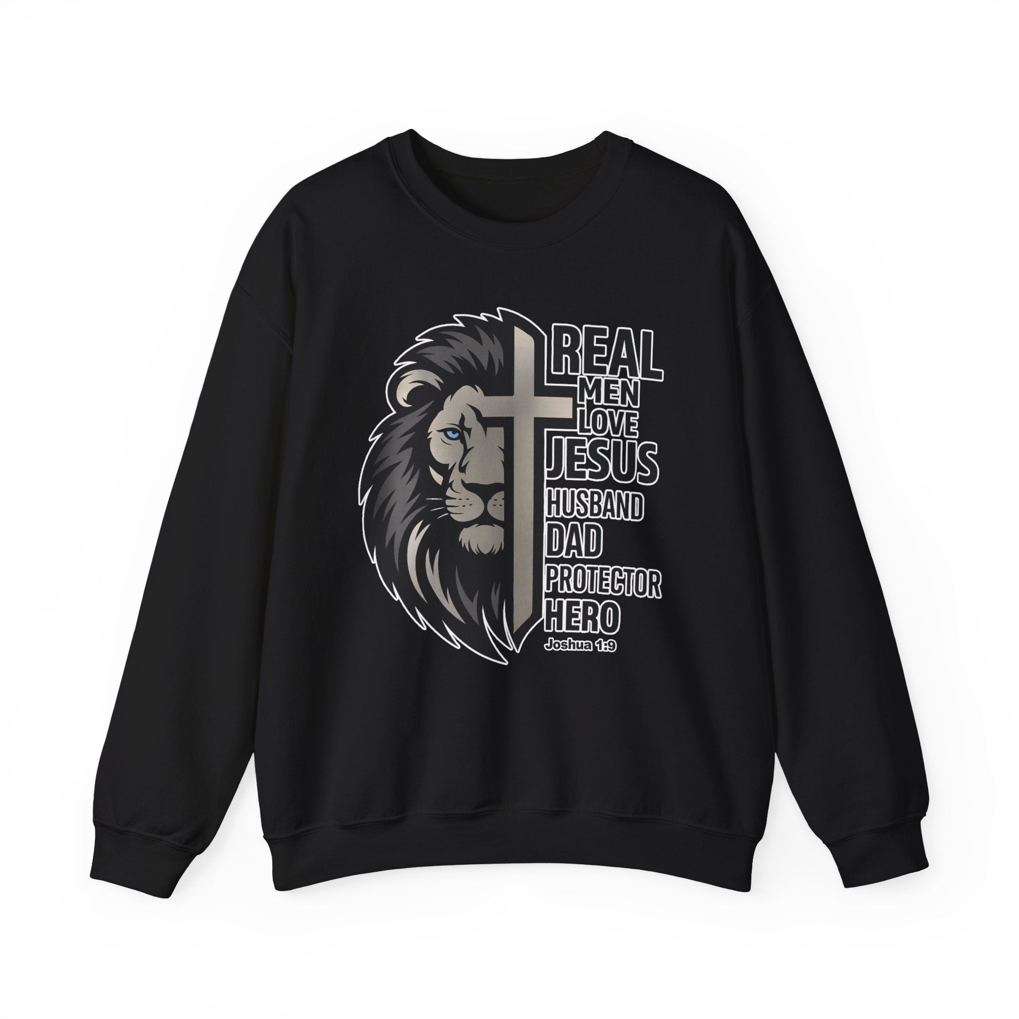 Real Men Love Jesus Lion Christian Crewneck Sweatshirt, Husband Dad Protector Hero Faith Pullover, Christian Sweater, Redeemed Faith Apparel