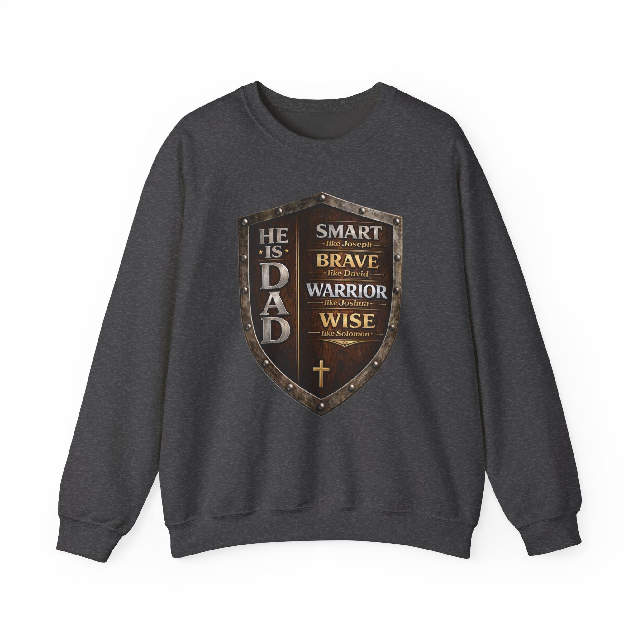 Christian Dad Shield Swestshirt, Smart Brave Warrior Wise Father, Man of God Dad Crewneck, Christian Father Gift, Redeemed Faith Apparel