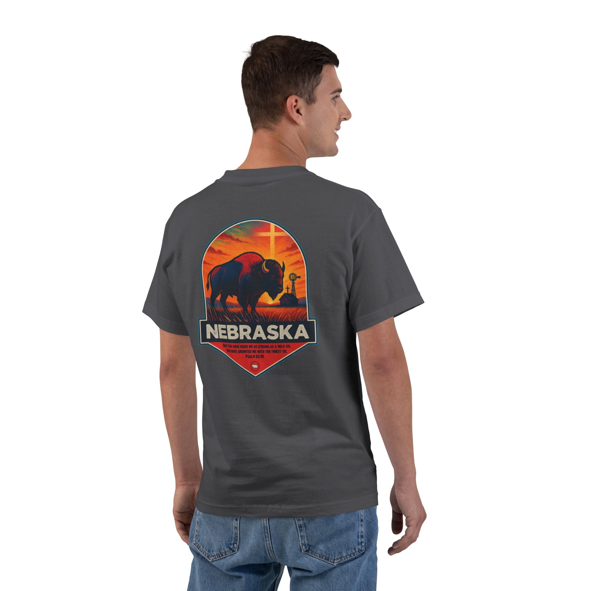 NB-Nebraska Buffalo Christian Shirt, Psalm 92:10, Bison Tee, Cross Farm, Nebraska Faith Shirt, Midwest Graphic, God Bless America Collection