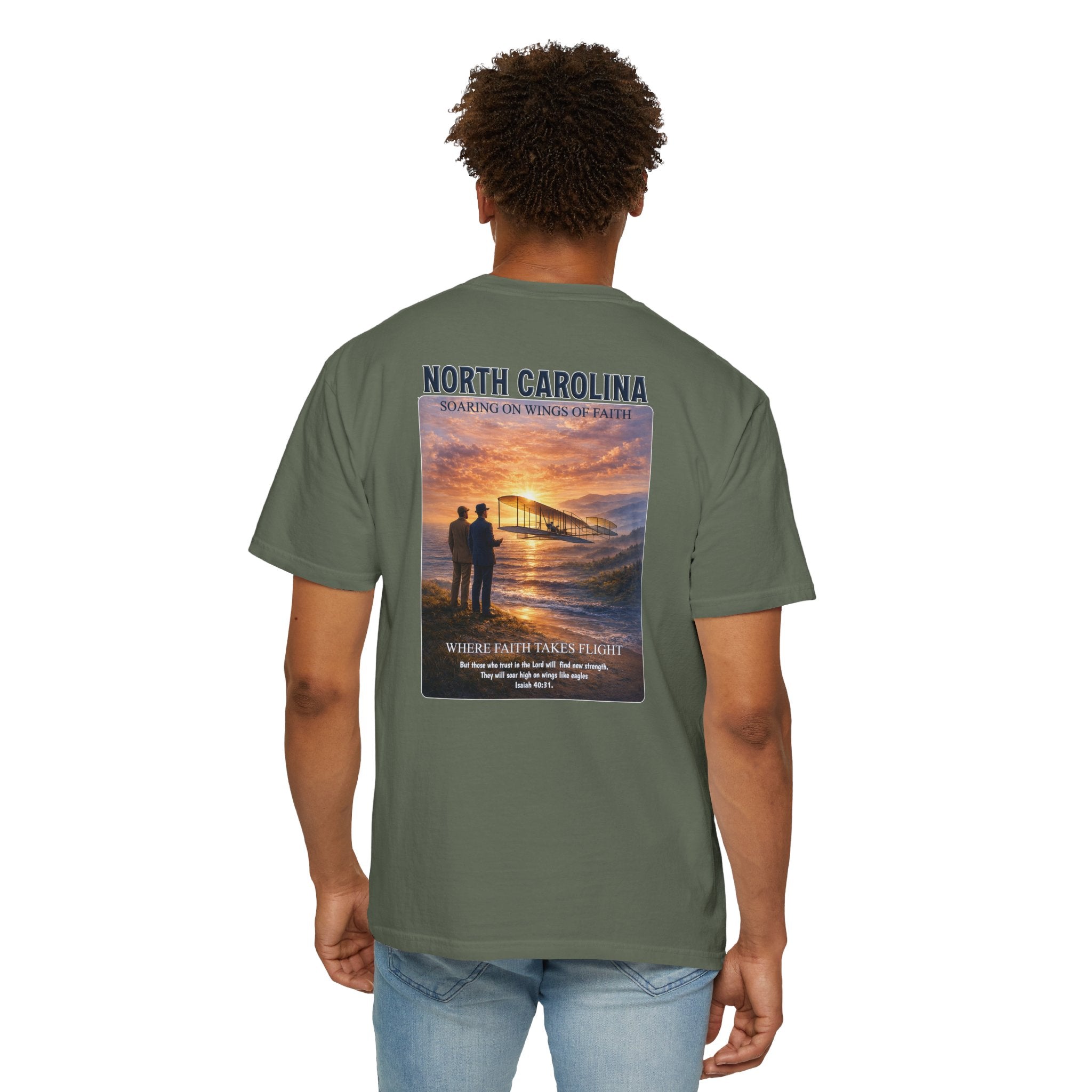 NC-North Carolina Soaring on Wings of Faith Christian T Shirt, Isaiah 40:31 Tee, NC Aviation Faith Shirt, God Bless America Collection
