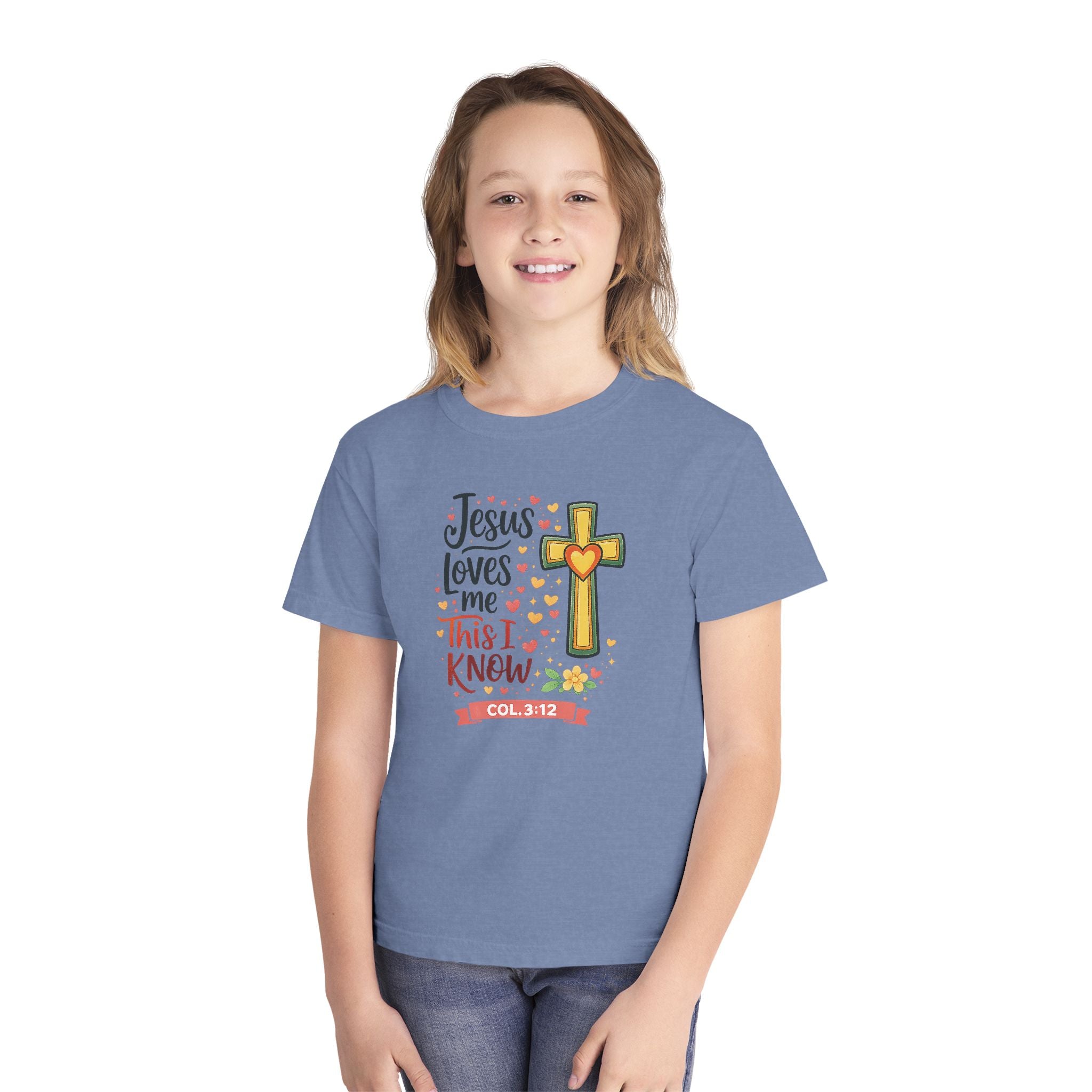 Jesus Loves Me Youth Shirt, Christian Youth T Shirt, Bible Verse Youth Tee, Faith Shirt for Girls Boys, Church Youth Shirt Colossians 312
