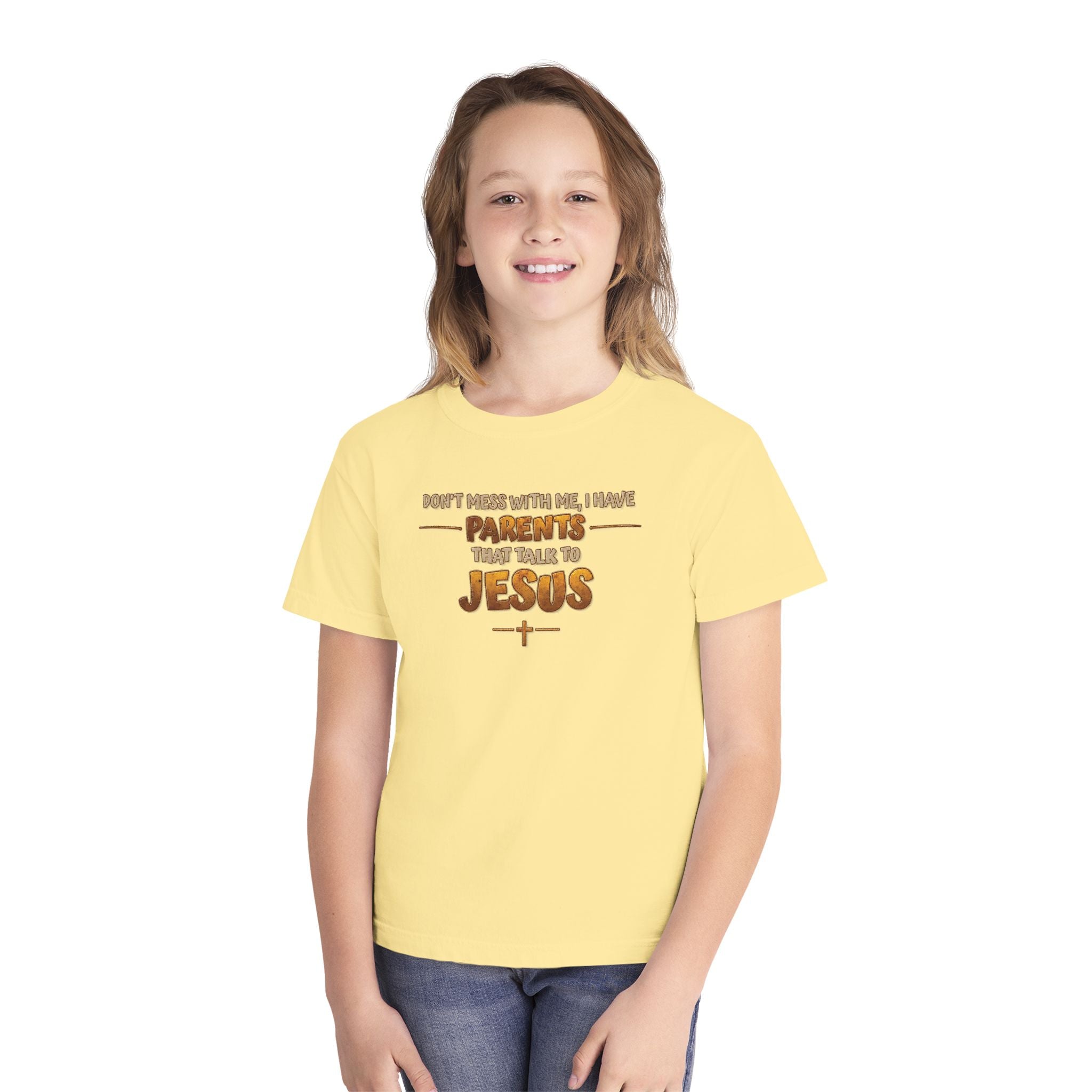 Don't Mess With Me I Have Parents That Talk To Jesus, Faith Youth Shirt, Bible Humor Tee, Christian Gift Kids, Funny Christian Youth Shirt
