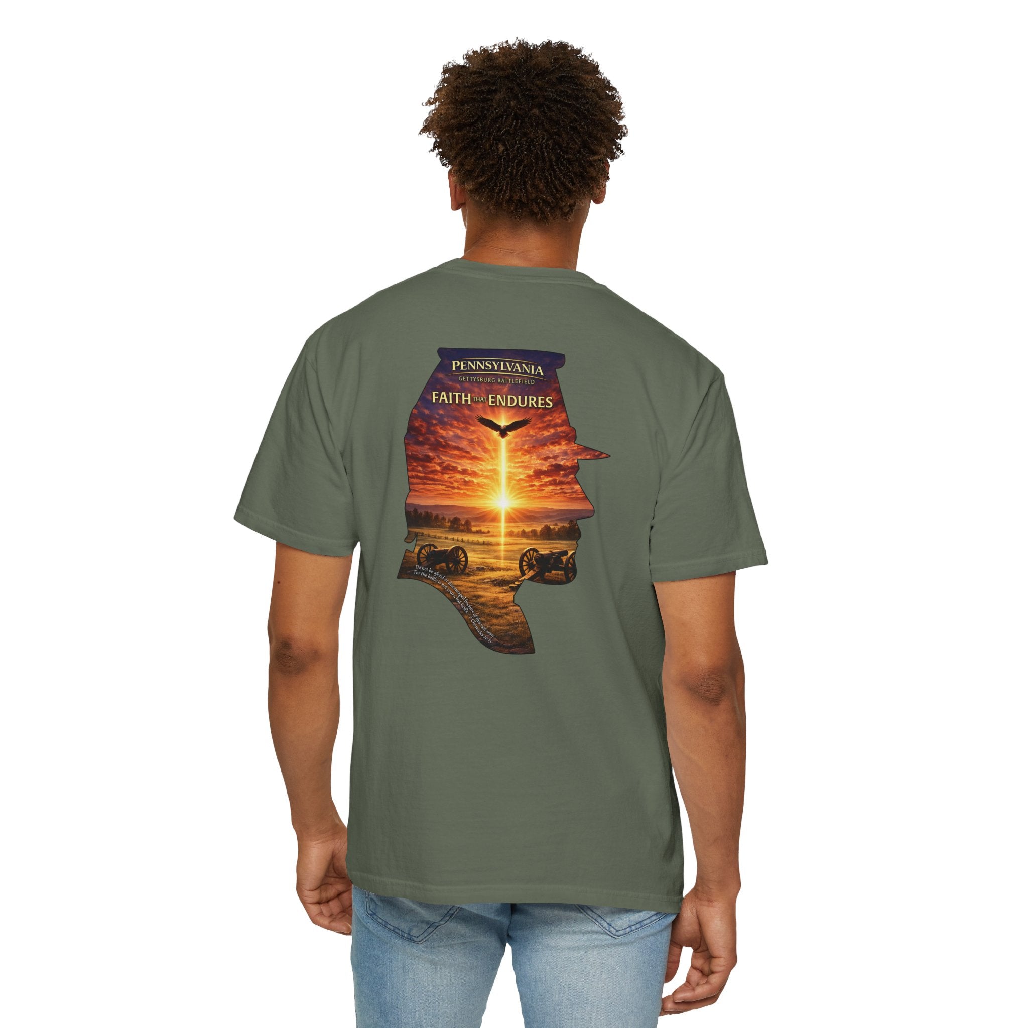 PA-Pennsylvania Gettysburg Faith That Endures Christian Shirt, Gettysburg Battlefield Tee, 2 Chronicles 20:15, God Bless America Collection