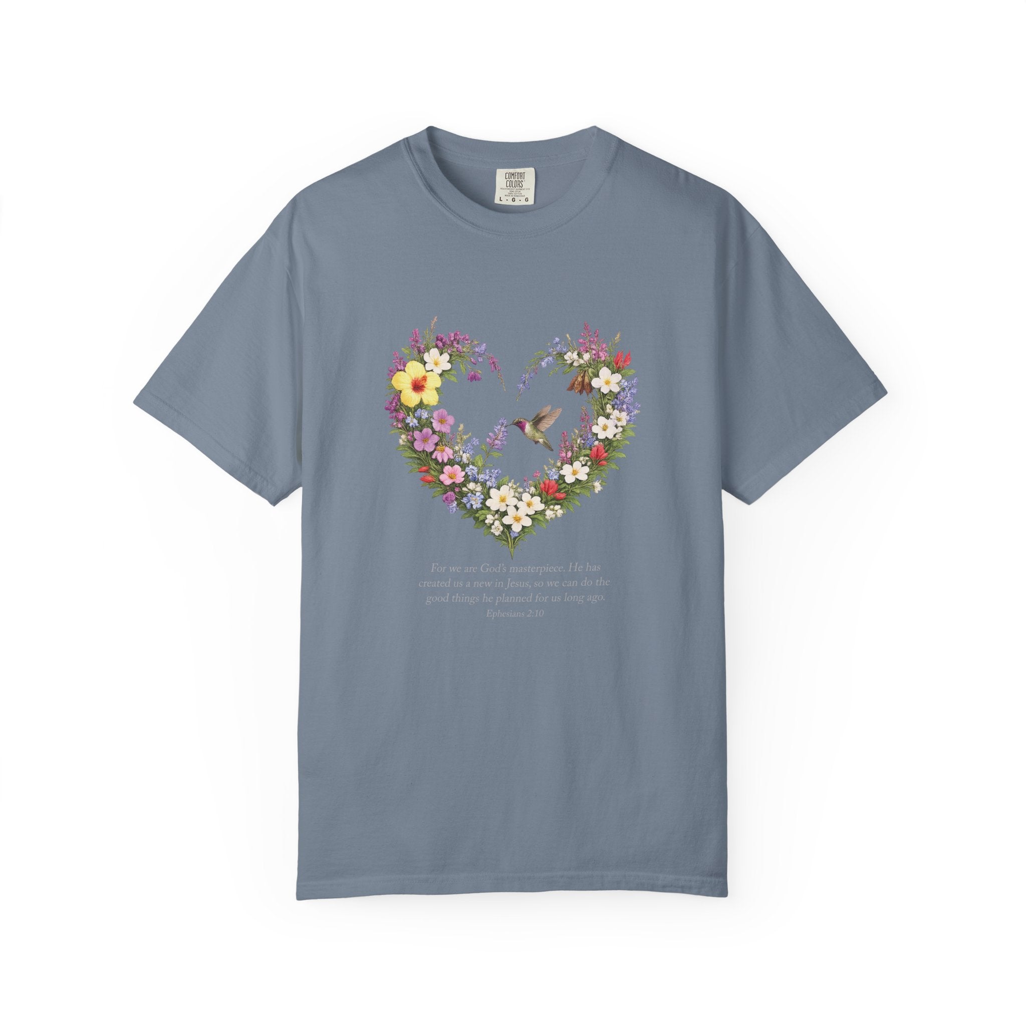 Gods Masterpiece Floral Heart T-shirt, Ephesians 2:10 Christian Shirt, Christian Women Gift, Wildflower Heart, Redeemed Faith Apparel