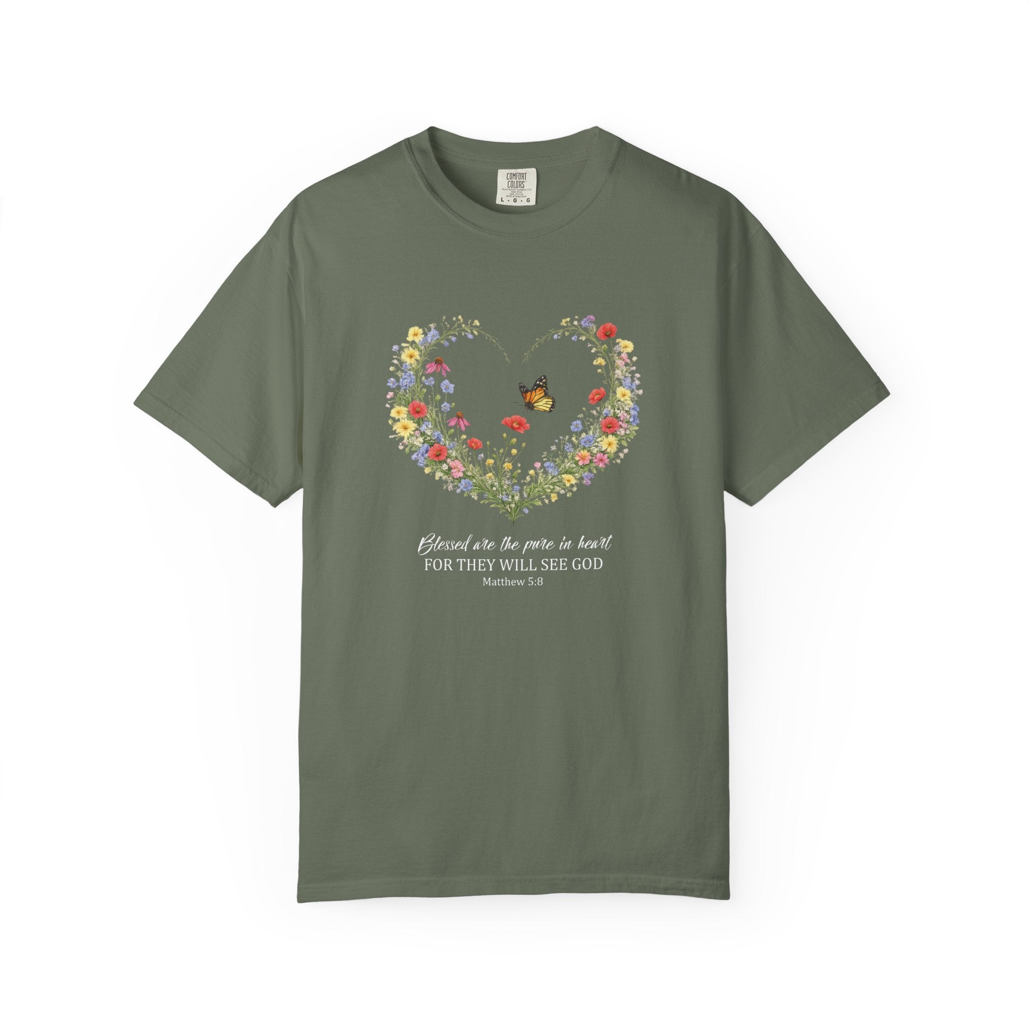 Blessed Are The Pure In Heart Floral Tee, Matthew 5:8 Christian Shirt, Christian Women Gift, Wildflower Heart, Redeemed Faith Apparel