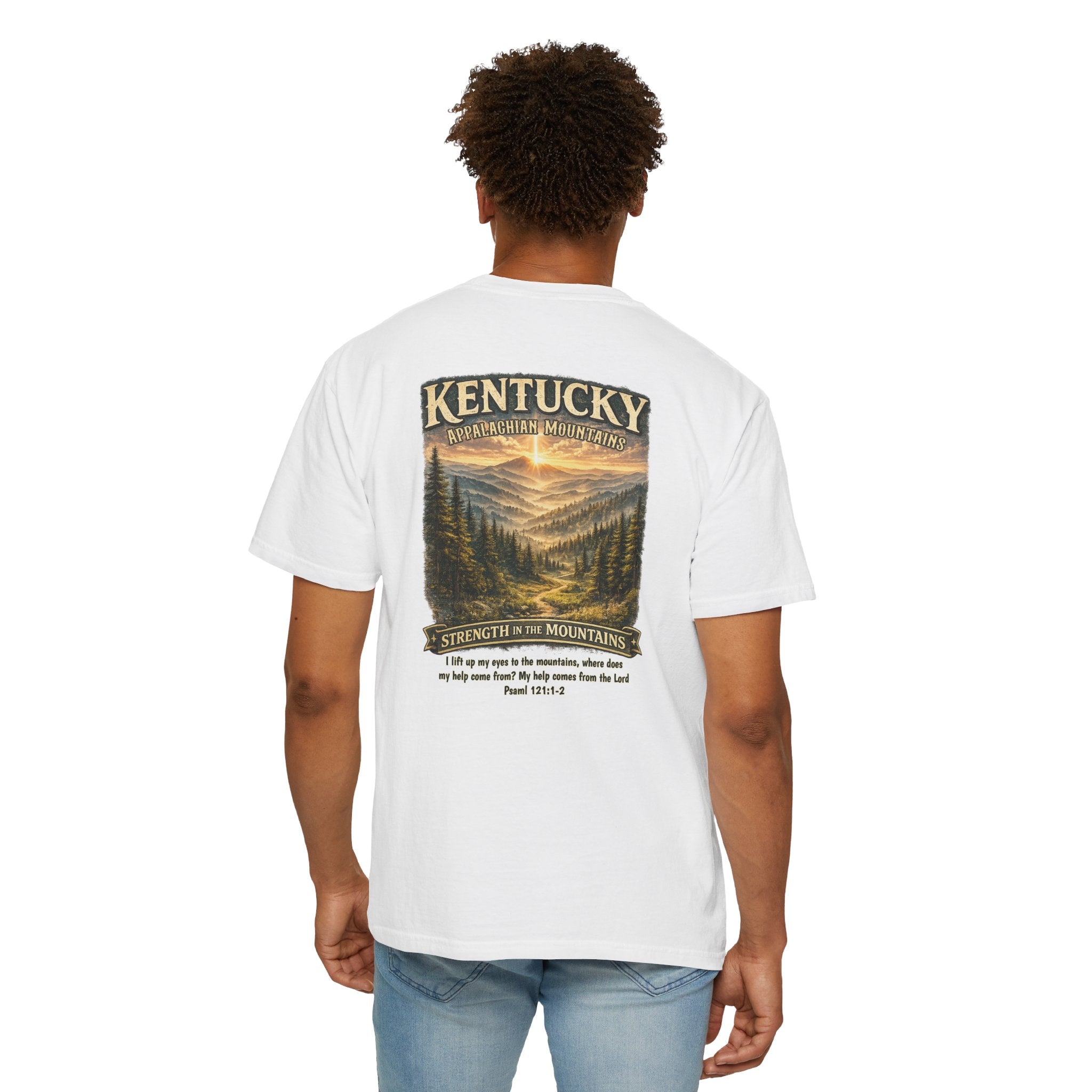 KY-Kentucky Appalachian Mountains Christian T Shirt, Strength in the Mountains, Psalm 121 Tee, Kentucky Gift, God Bless America Collection