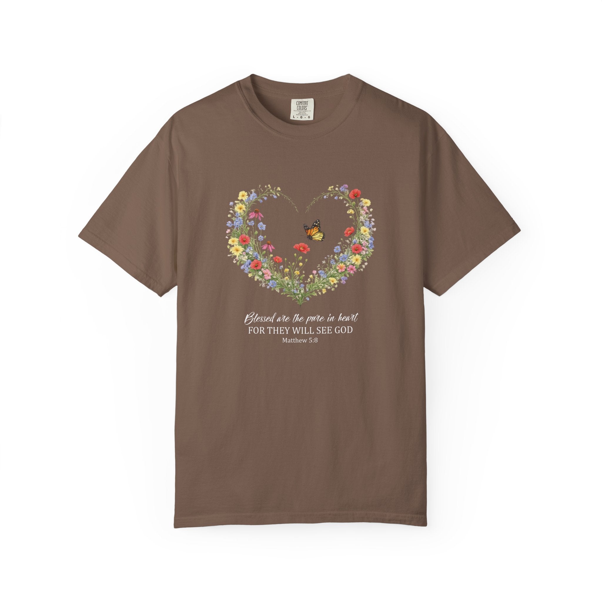 Blessed Are The Pure In Heart Floral Tee, Matthew 5:8 Christian Shirt, Christian Women Gift, Wildflower Heart, Redeemed Faith Apparel