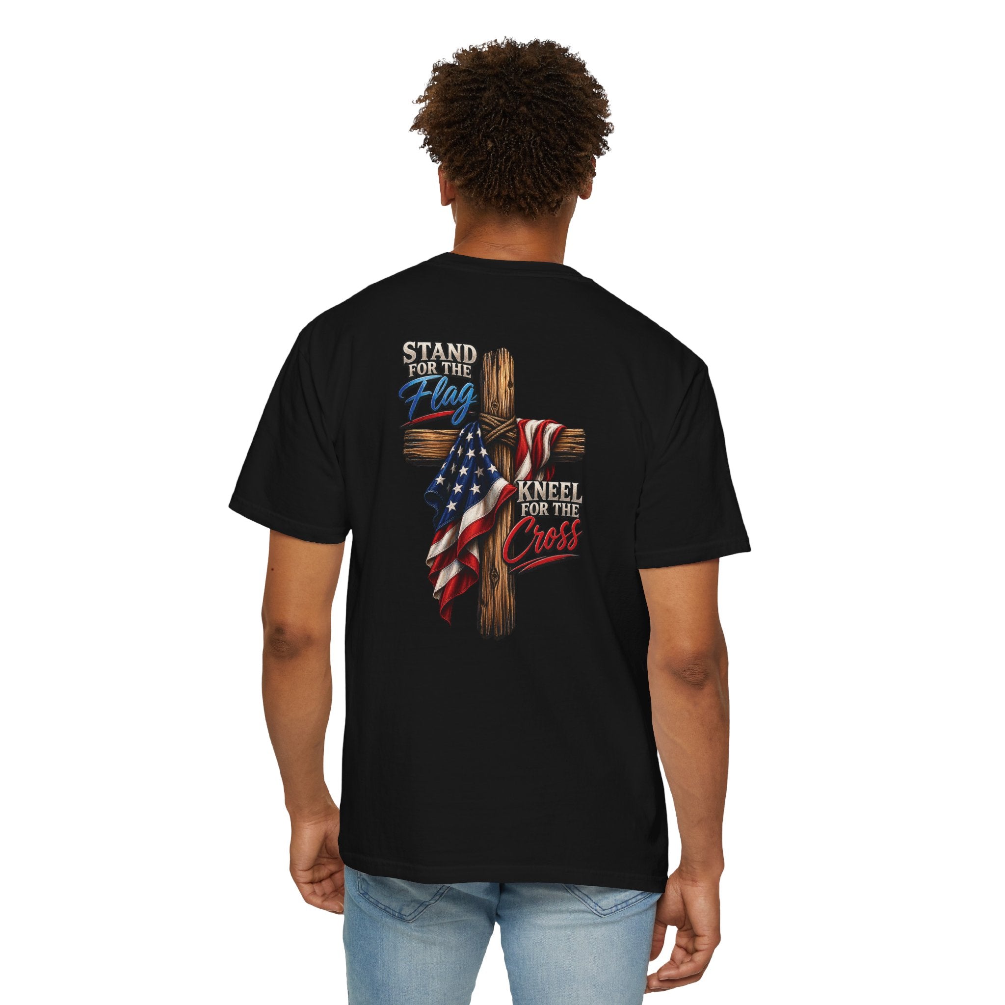 Stand for the Flag Kneel for the Cross T-Shirt, Christian Patriotic T-Shirt, American Flag & Cross Shirt, Redeemed Faith Apparel