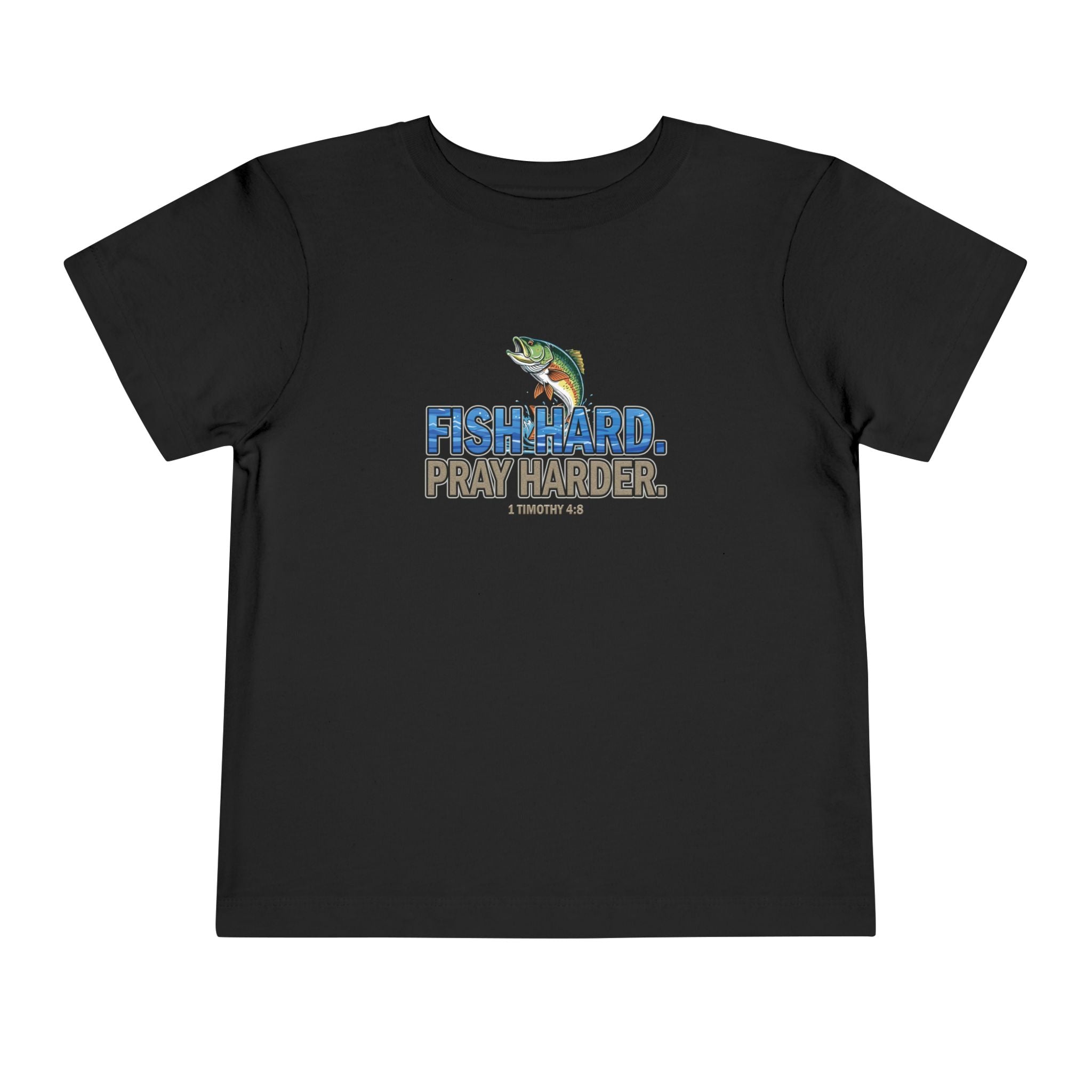 Fish Hard Pray Harder Kids T-Shirt, Christian Fishing Tee, Redeemed Faith Apparel