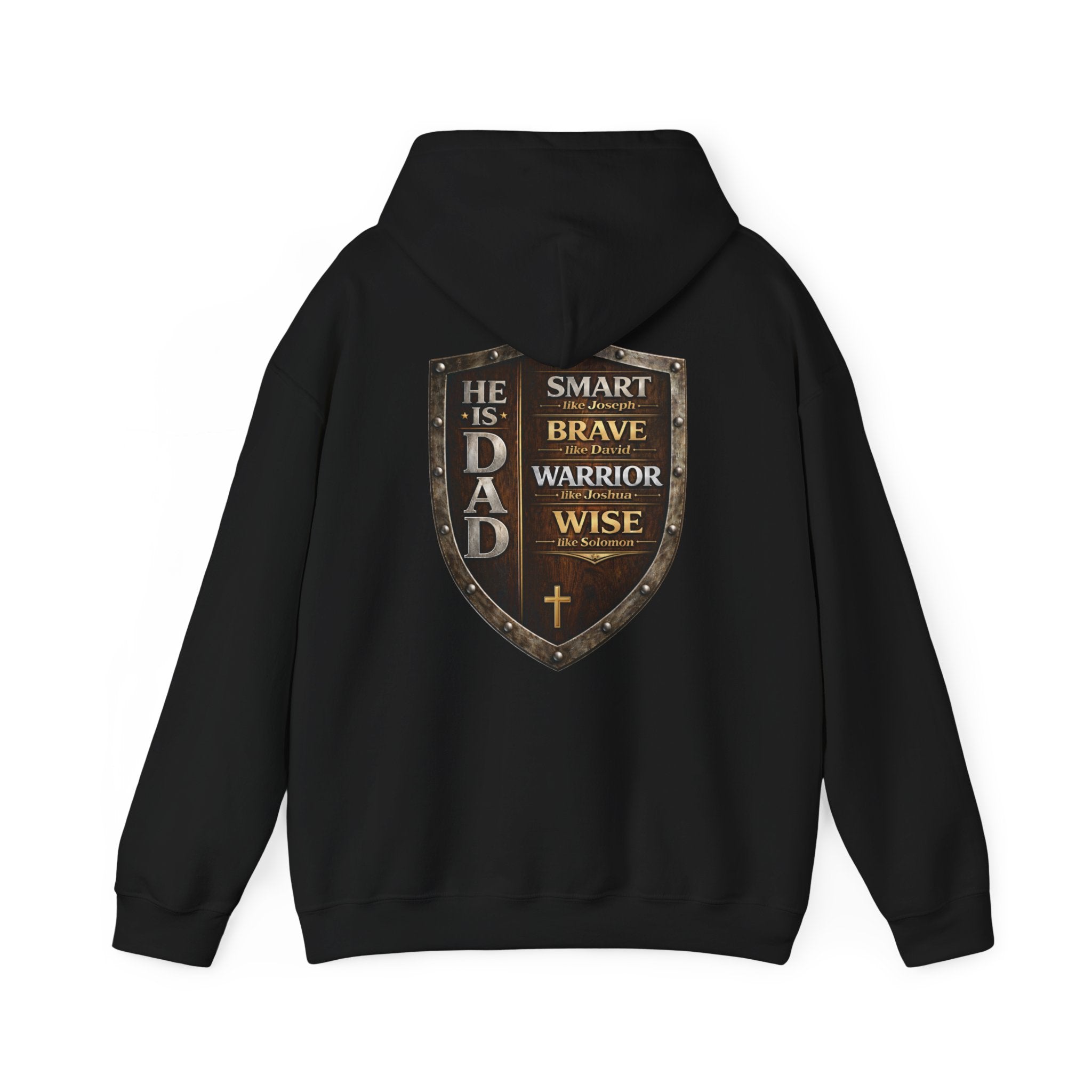 Christian Dad Shield Hoodie, Smart Brave Warrior Wise Father Pullover, Man of God Dad Hoodie, Christian Father Gift, Redeemed Faith Apparel