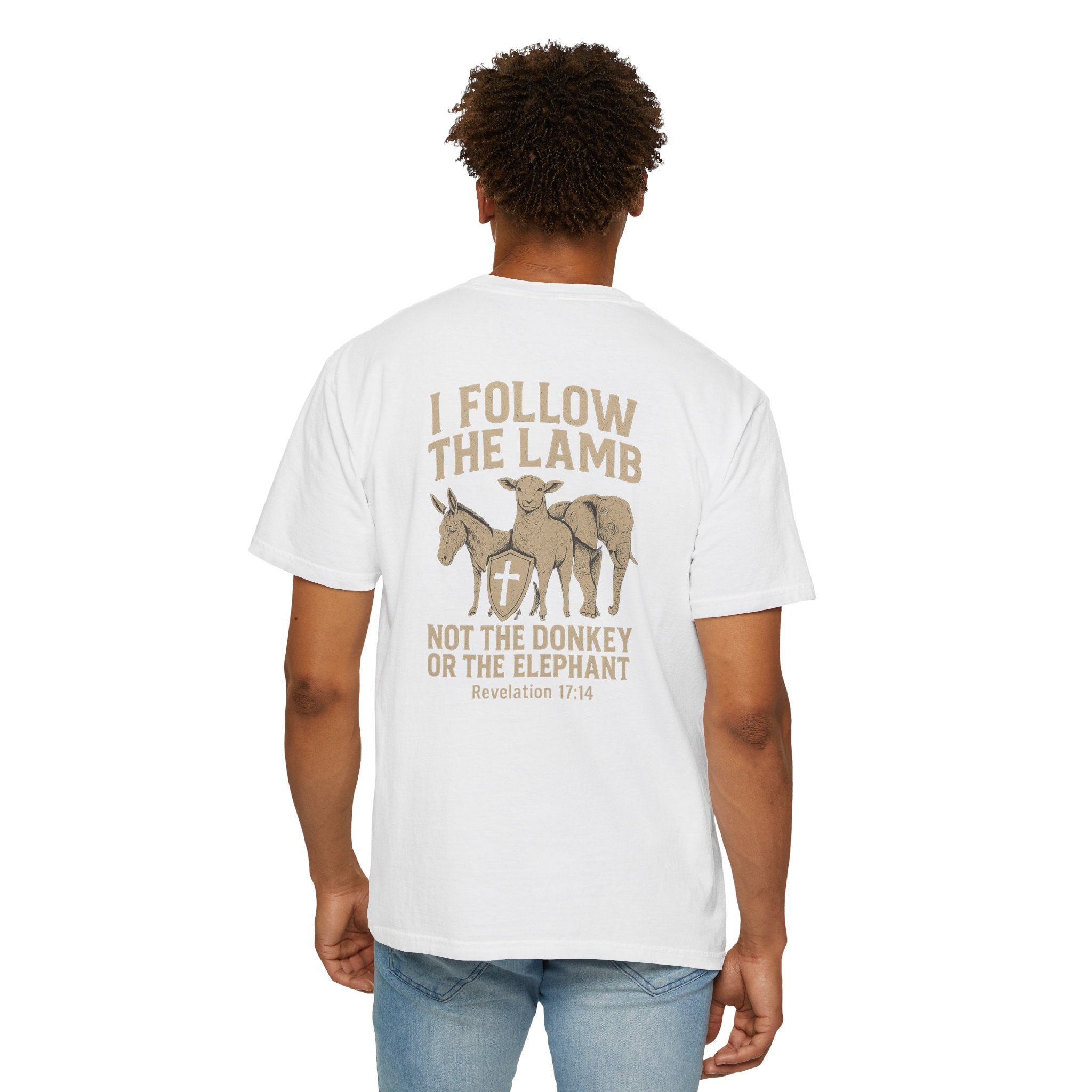 Christian Shirt, I Follow The Lamb Not The Donkey Or Elephant, Revelation 17:14 T-Shirt, Jesus Over Politics Tee, Redeemed Faith Apparel