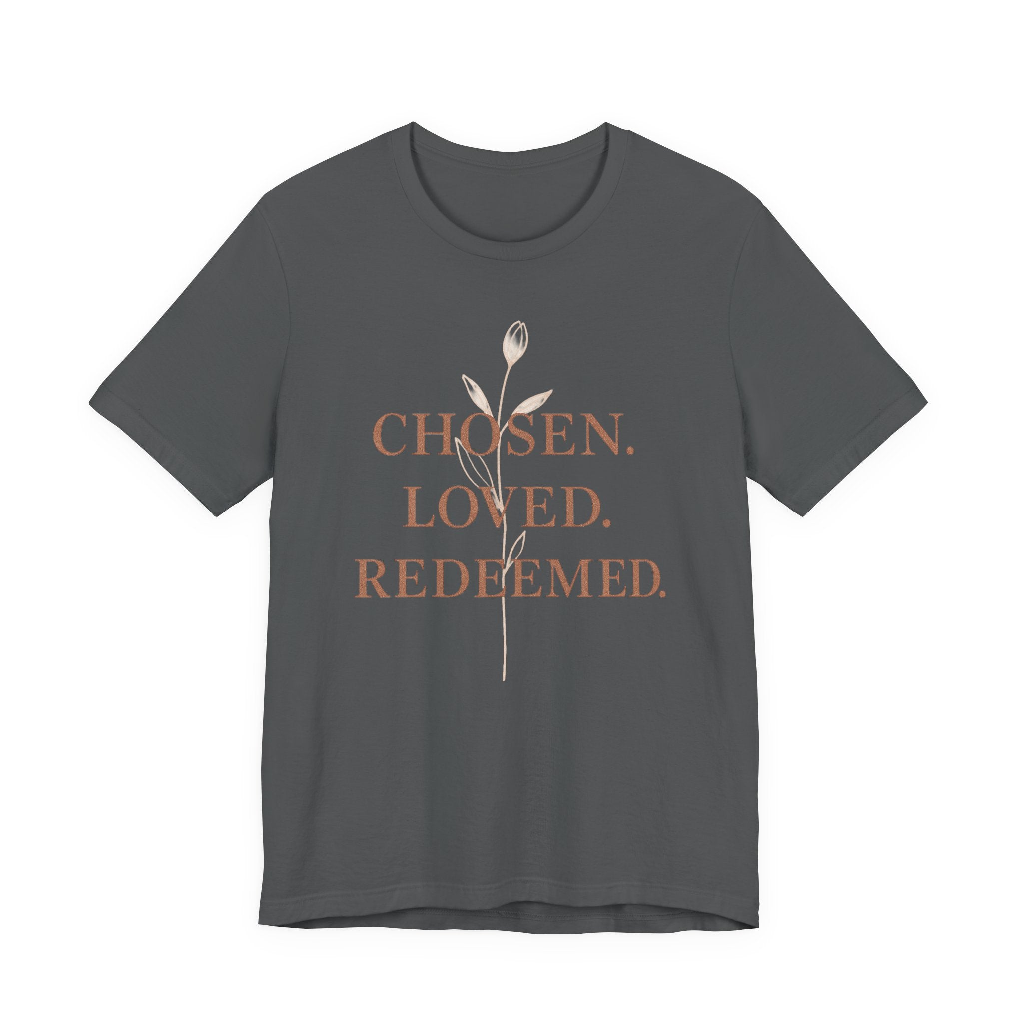 Chosen. Loved. Redeemed. Womens Christian T-Shirt - Faith Inspiration Tee, Minimalist Bible Verse Apparel, Redeemed Faith Apparel