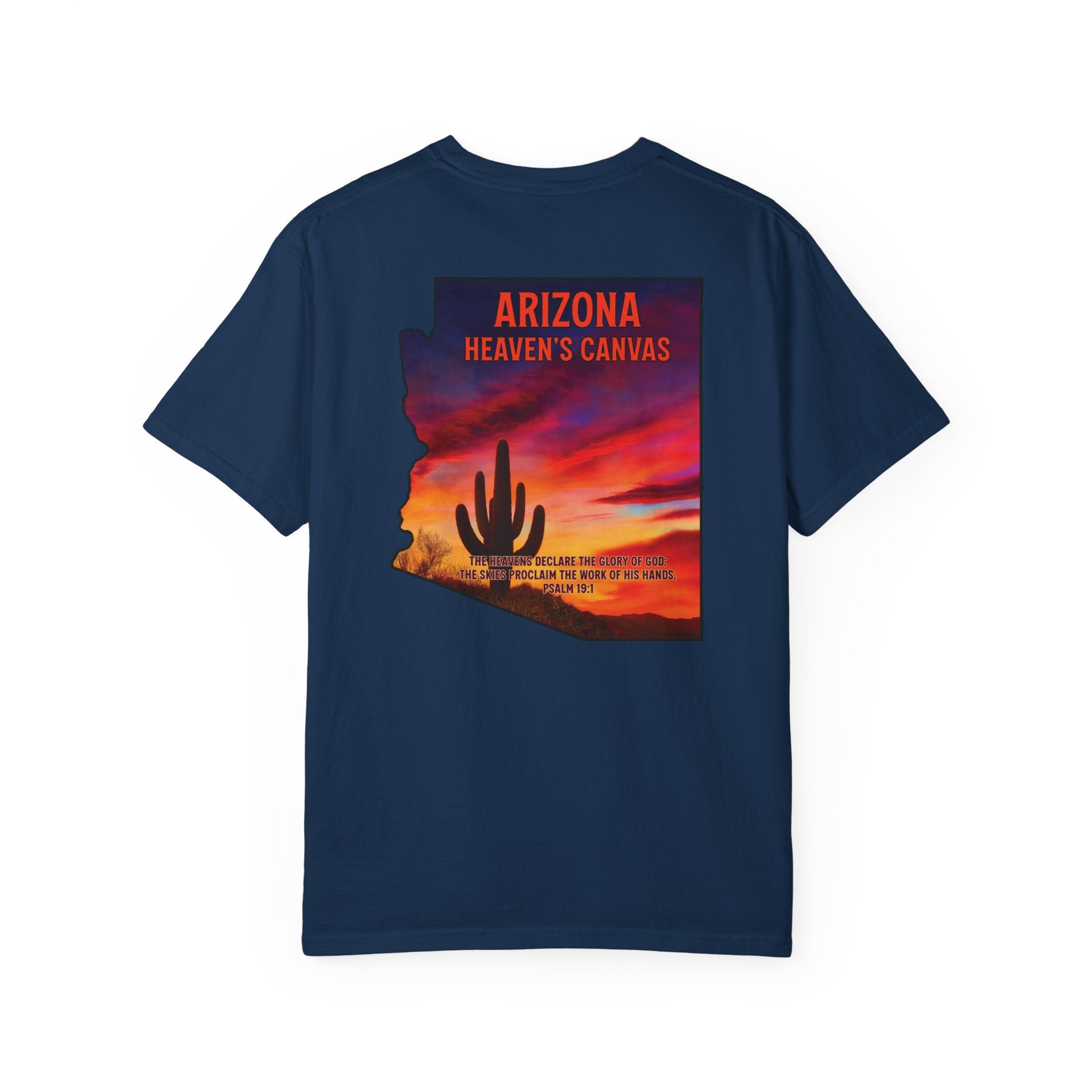 AZ-Arizona Heavens Canvas Christian T Shirt, Desert Sunset Shirt, Psalm 19:1 T-shirt, Arizona Christian Gift, God Bless America Collection