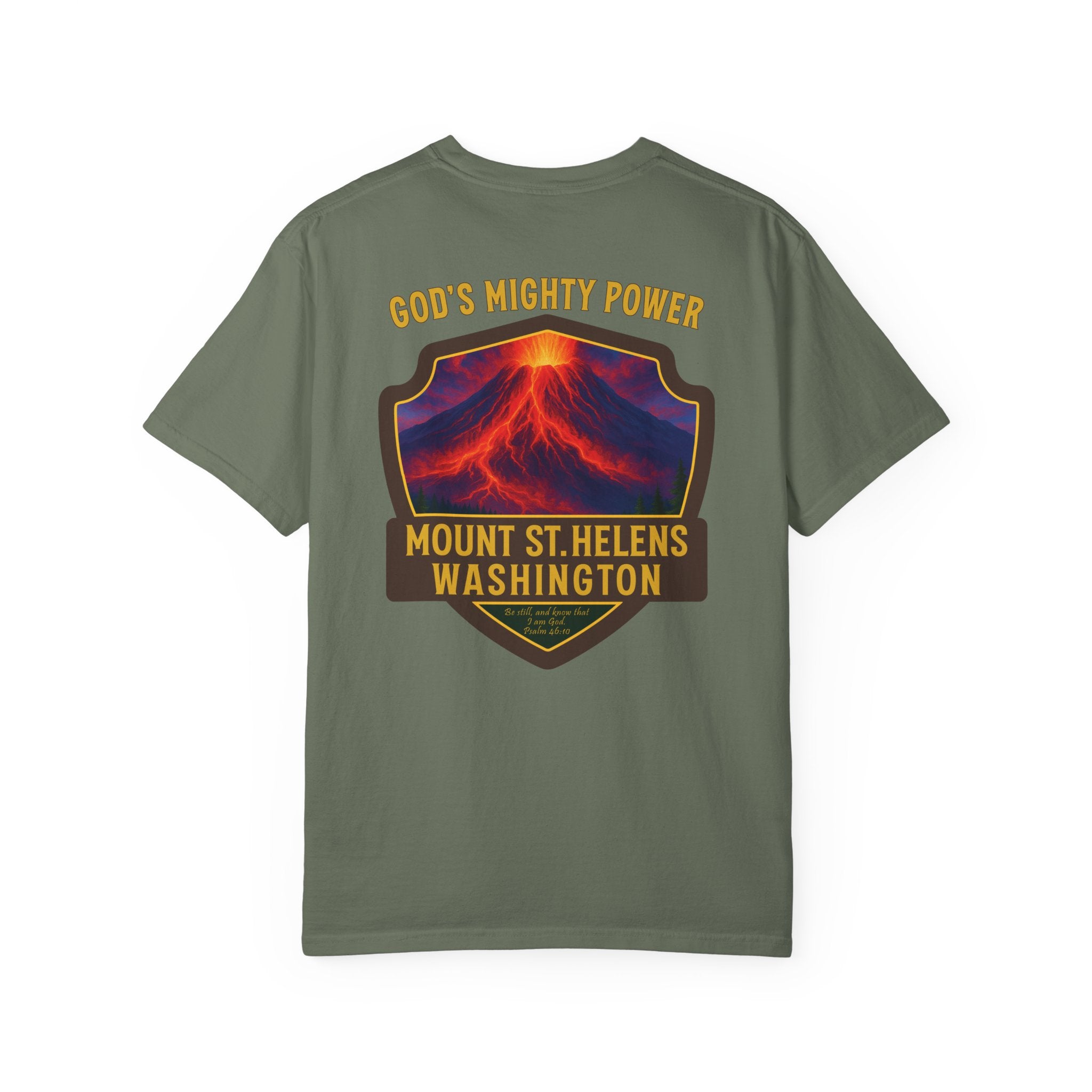 WA-Mount St Helens Washington Christian Shirt, Gods Mighty Power, Psalm 46:10, Volcano Faith Tee, God Bless America Collection, Redeemed Tee