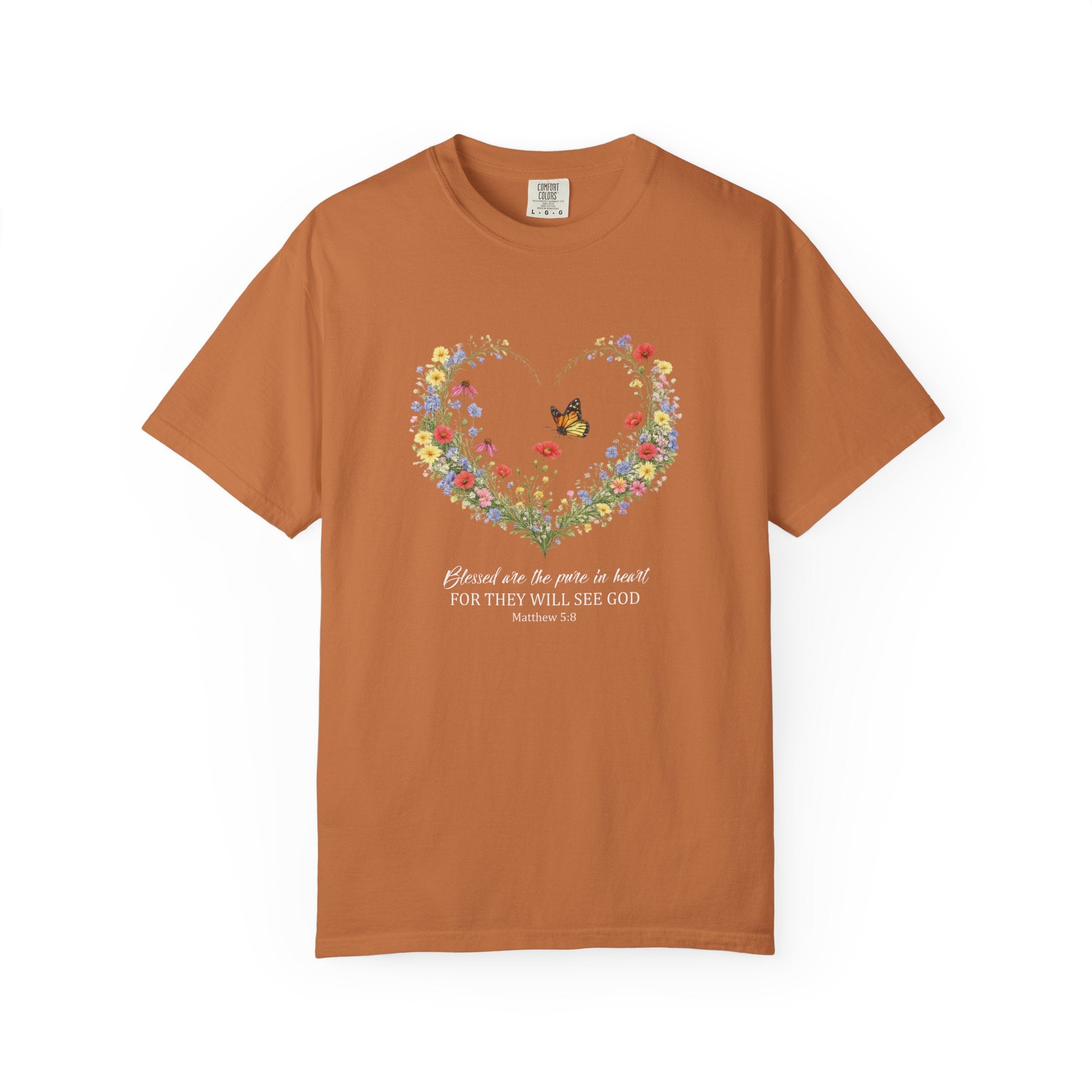 Blessed Are The Pure In Heart Floral Tee, Matthew 5:8 Christian Shirt, Christian Women Gift, Wildflower Heart, Redeemed Faith Apparel