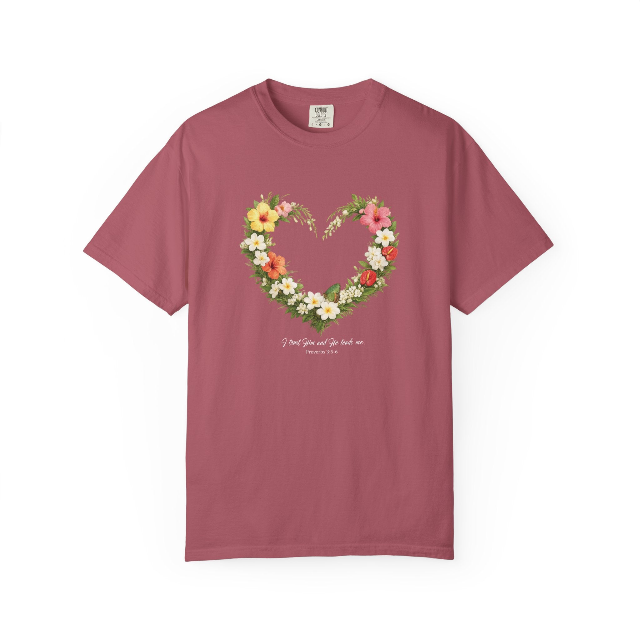 I Trust Him Floral Heart Christian Shirt, 2 Timothy 1:7 T-Shirt, Faith Based Gift for Women, Wildflower Heart Tee, Redeemed Faith Apparel
