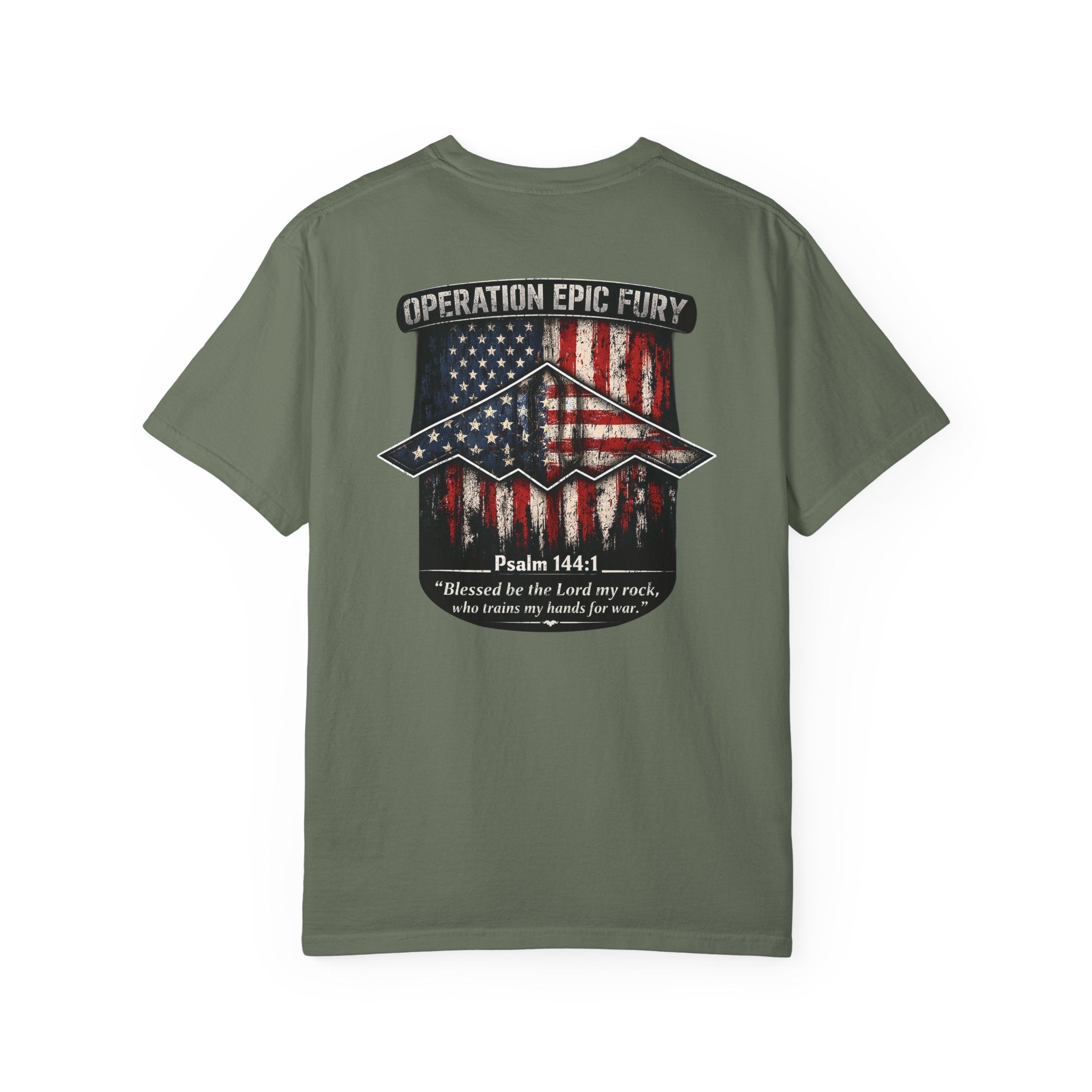 Operation Epic Fury Christian Shirt, Psalm 144:1 Patriotic Tee, Faith and Freedom Shirt, American Flag Bomber Shirt, Redeemed Faith Apparel