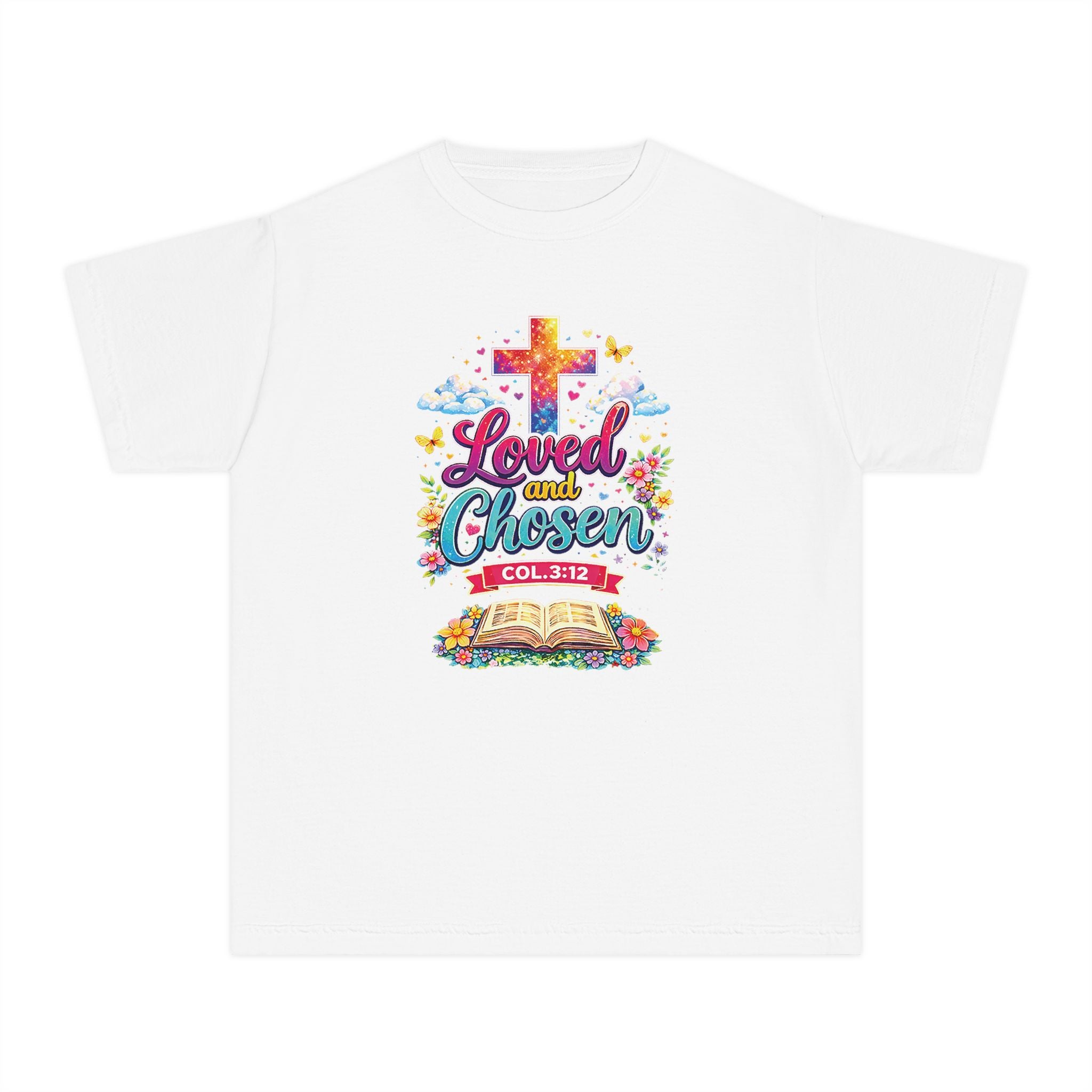Loved and Chosen Youth Shirt, Christian Youth T Shirt, Bible Verse Youth Tee, Faith Shirt for Girls Boys, Church Youth Shirt Colossians 312
