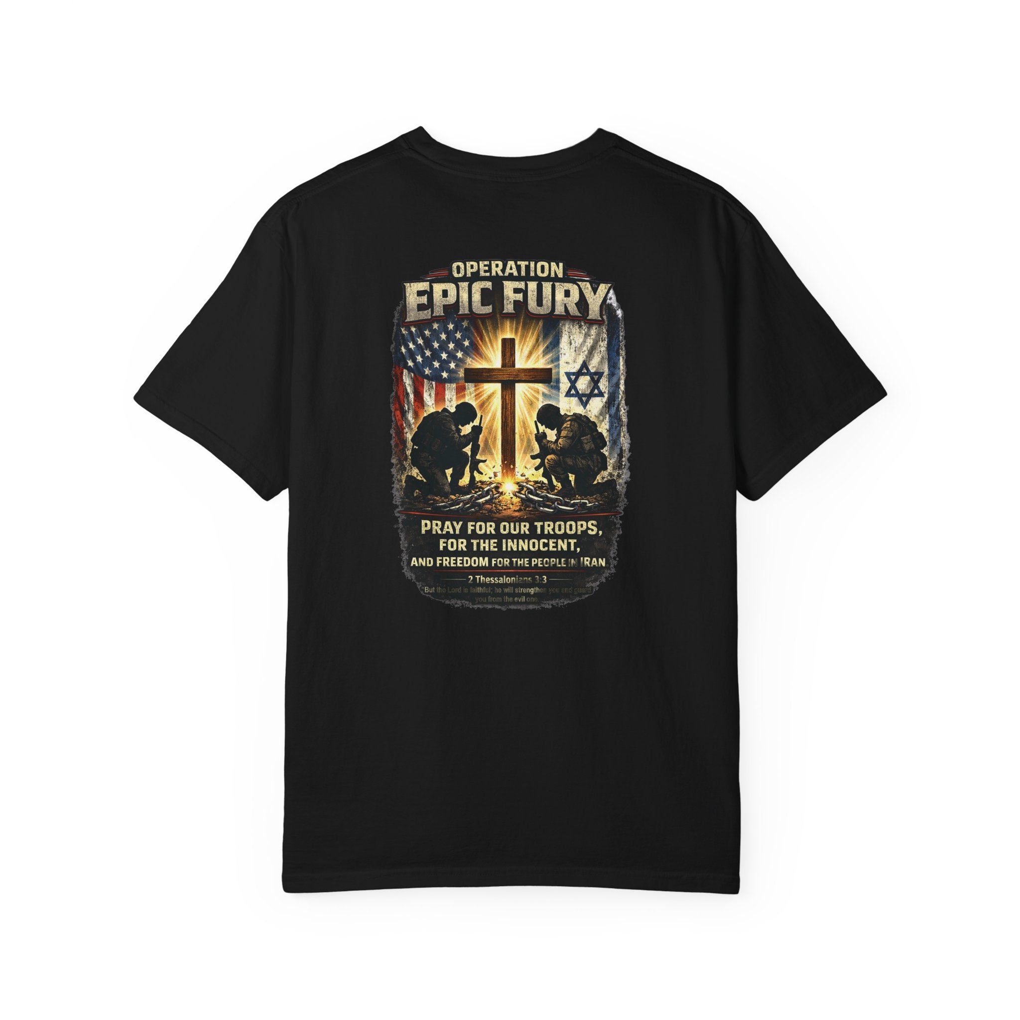 Operation Epic Fury Christian Shirt, Pray For Our Troops Shirt, 2 Thessalonians 3:3 Tee, Faith and Freedom Shirt, Redeemed Faith Apparel