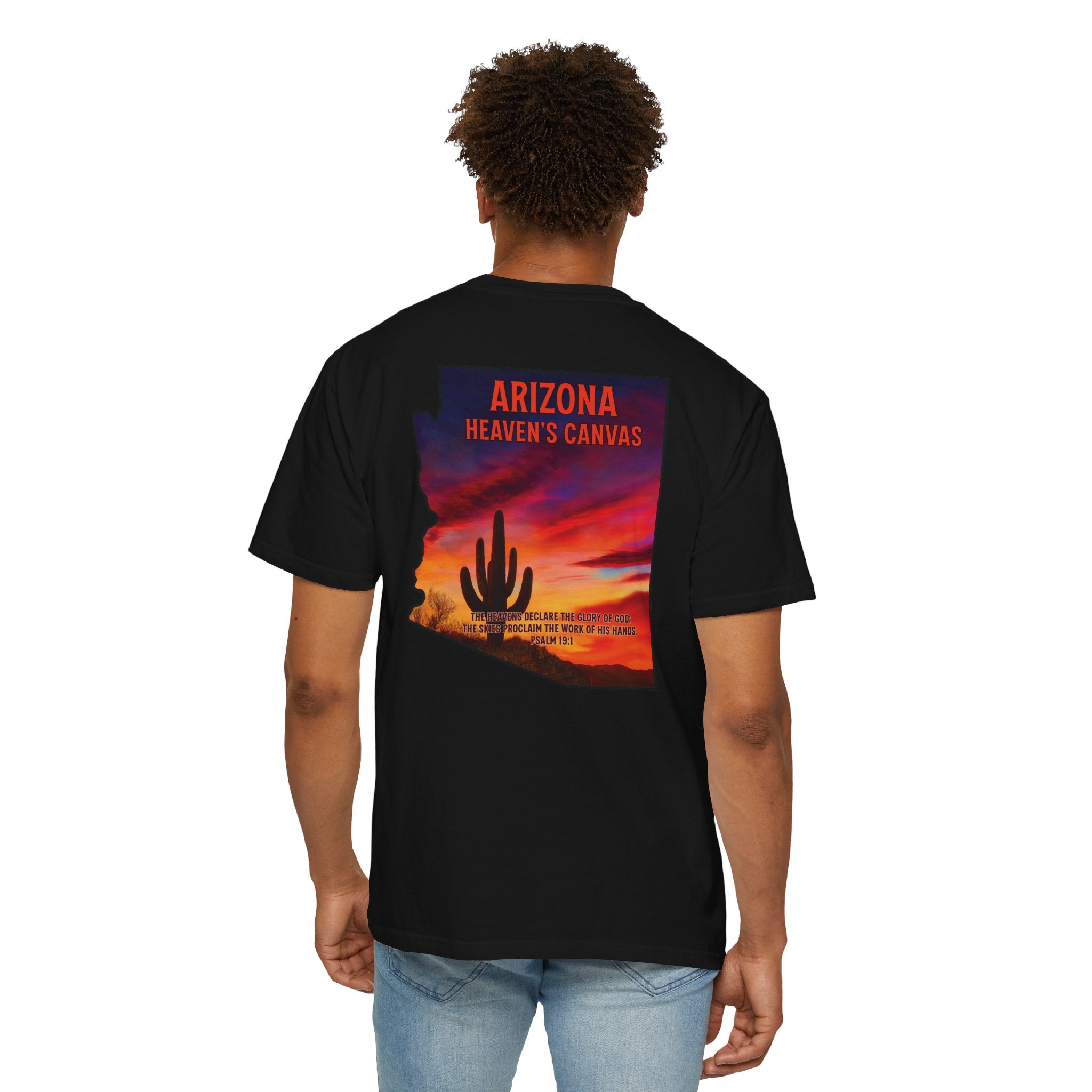 AZ-Arizona Heavens Canvas Christian T Shirt, Desert Sunset Shirt, Psalm 19:1 T-shirt, Arizona Christian Gift, God Bless America Collection