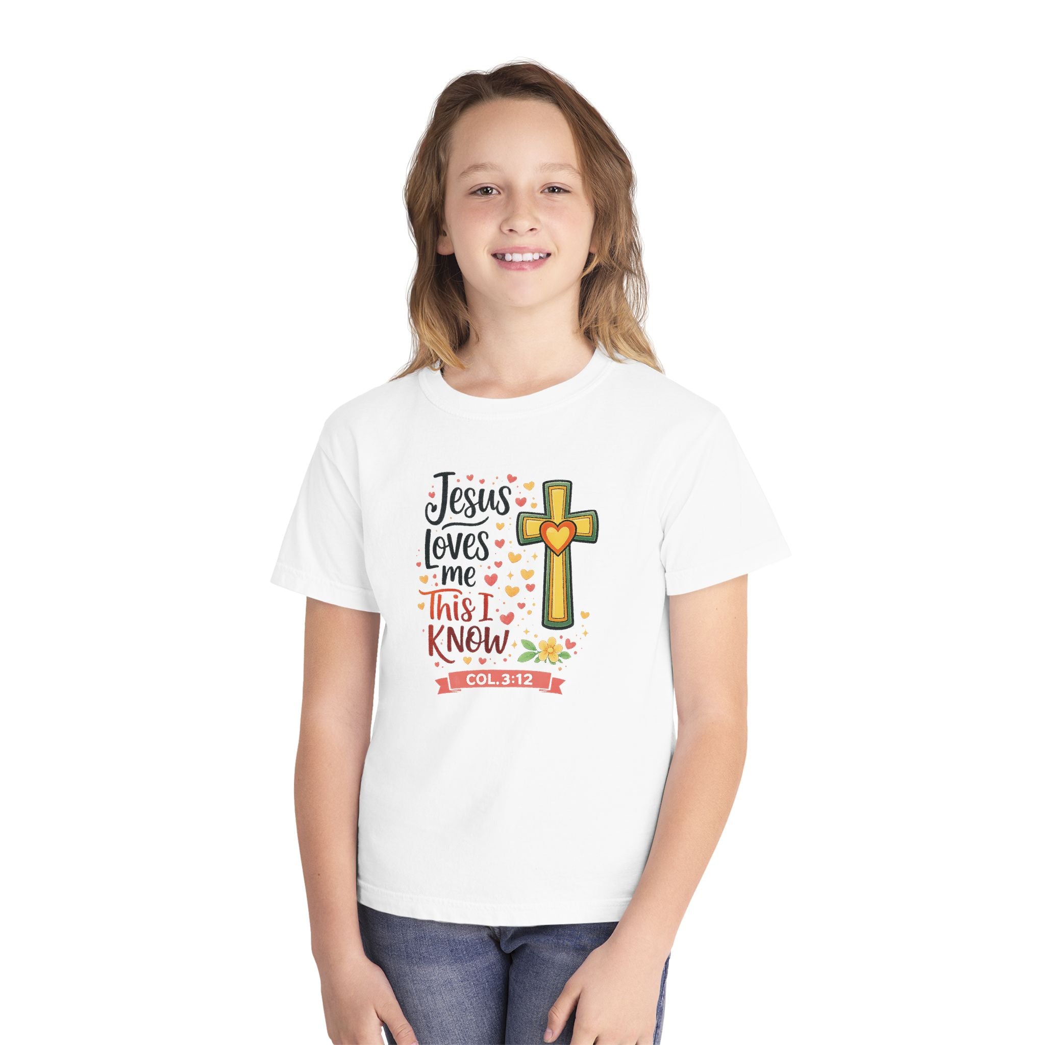 Jesus Loves Me Youth Shirt, Christian Youth T Shirt, Bible Verse Youth Tee, Faith Shirt for Girls Boys, Church Youth Shirt Colossians 312