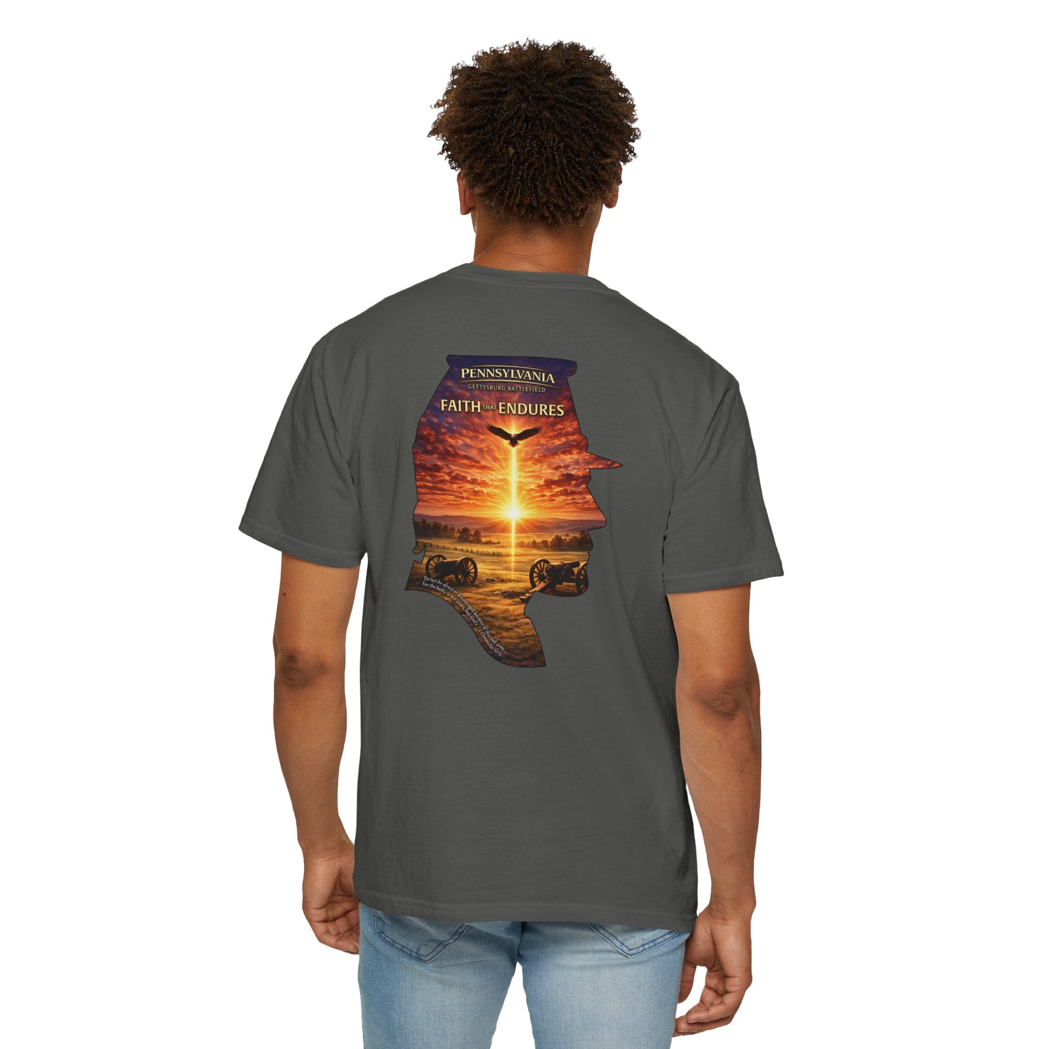 PA-Pennsylvania Gettysburg Faith That Endures Christian Shirt, Gettysburg Battlefield Tee, 2 Chronicles 20:15, God Bless America Collection