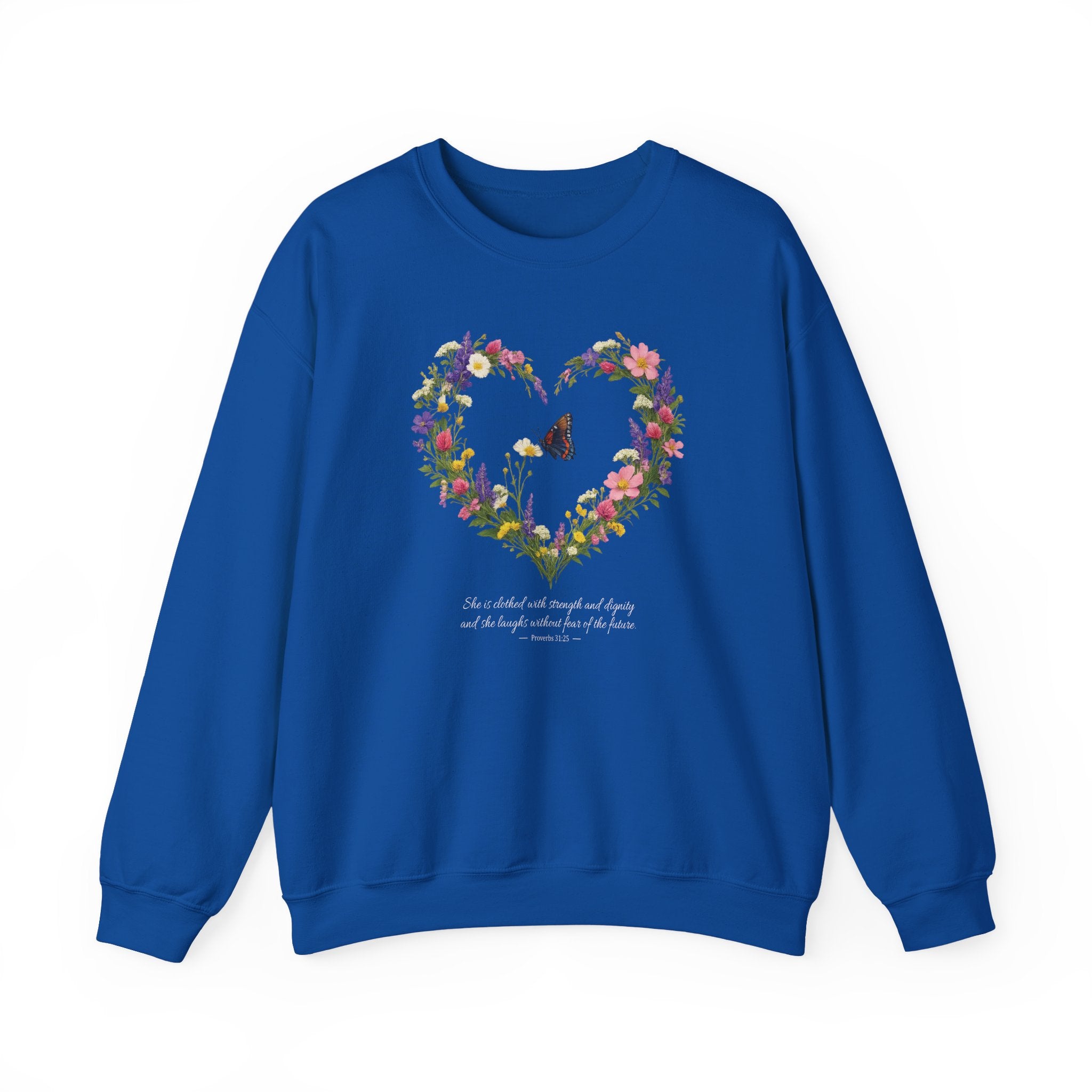 Proverbs 31:25 Sweatshirt, She is Clothed With Strength Christian Floral Sweatshirt, Womens Faith Gift, Redeemed Faith Apparel, Boho Sweater