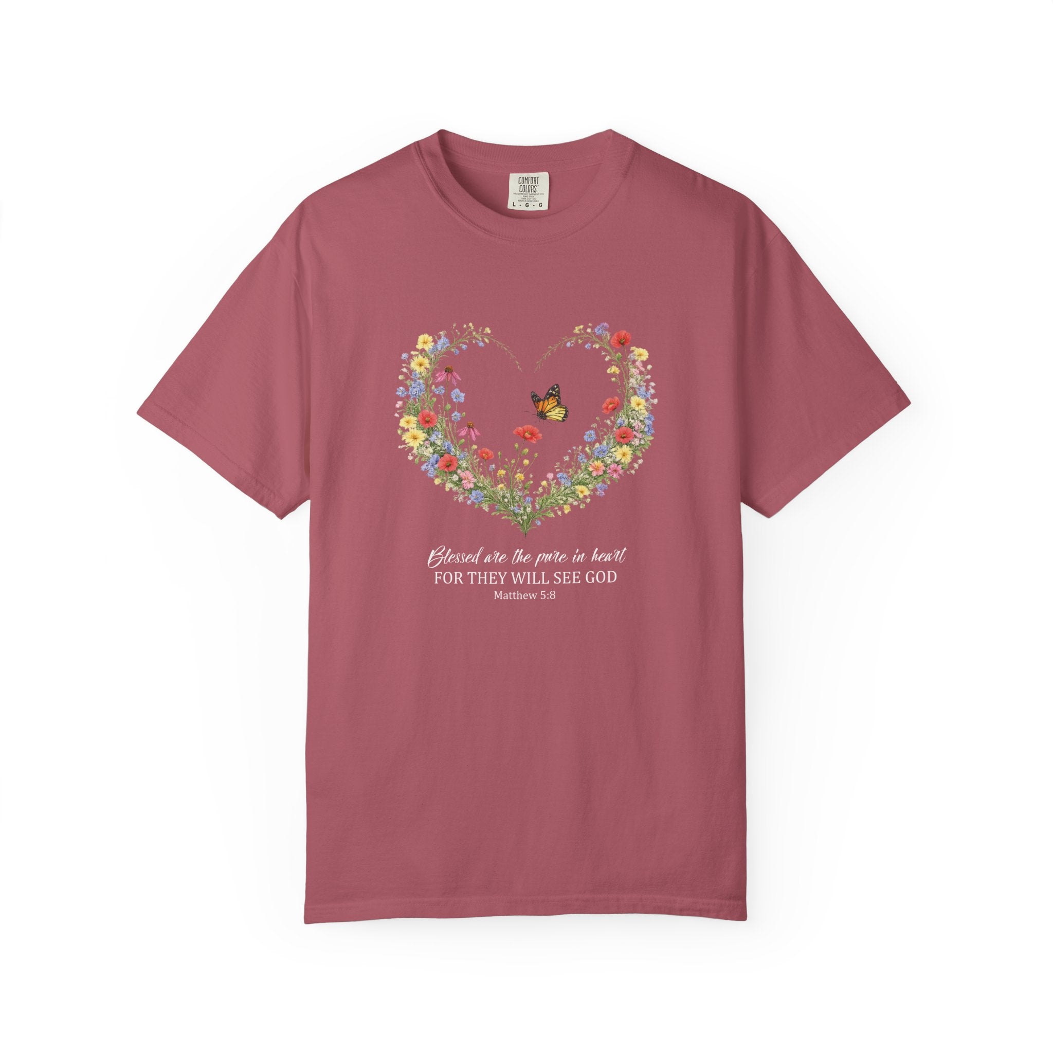 Blessed Are The Pure In Heart Floral Tee, Matthew 5:8 Christian Shirt, Christian Women Gift, Wildflower Heart, Redeemed Faith Apparel