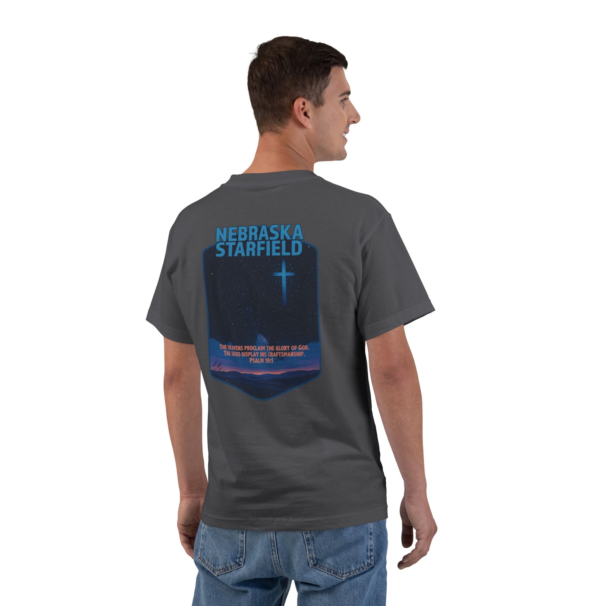 NB-Nebraska Starfield, Christian Shirt, Psalm 19:1, Night Sky, Milky Way T-Shirt, Faith Starlight Apparel, God Bless America Collection