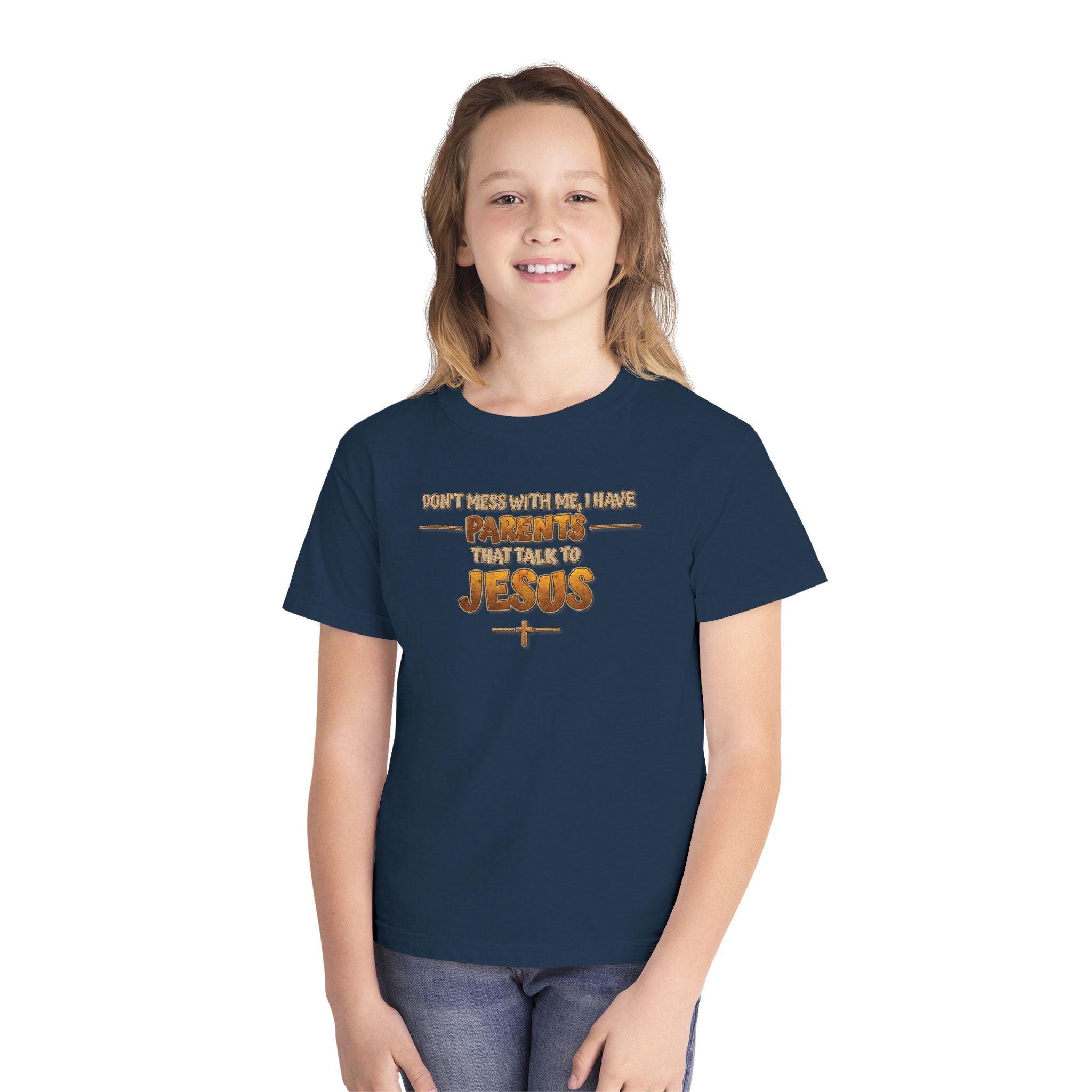 Don't Mess With Me I Have Parents That Talk To Jesus, Faith Youth Shirt, Bible Humor Tee, Christian Gift Kids, Funny Christian Youth Shirt