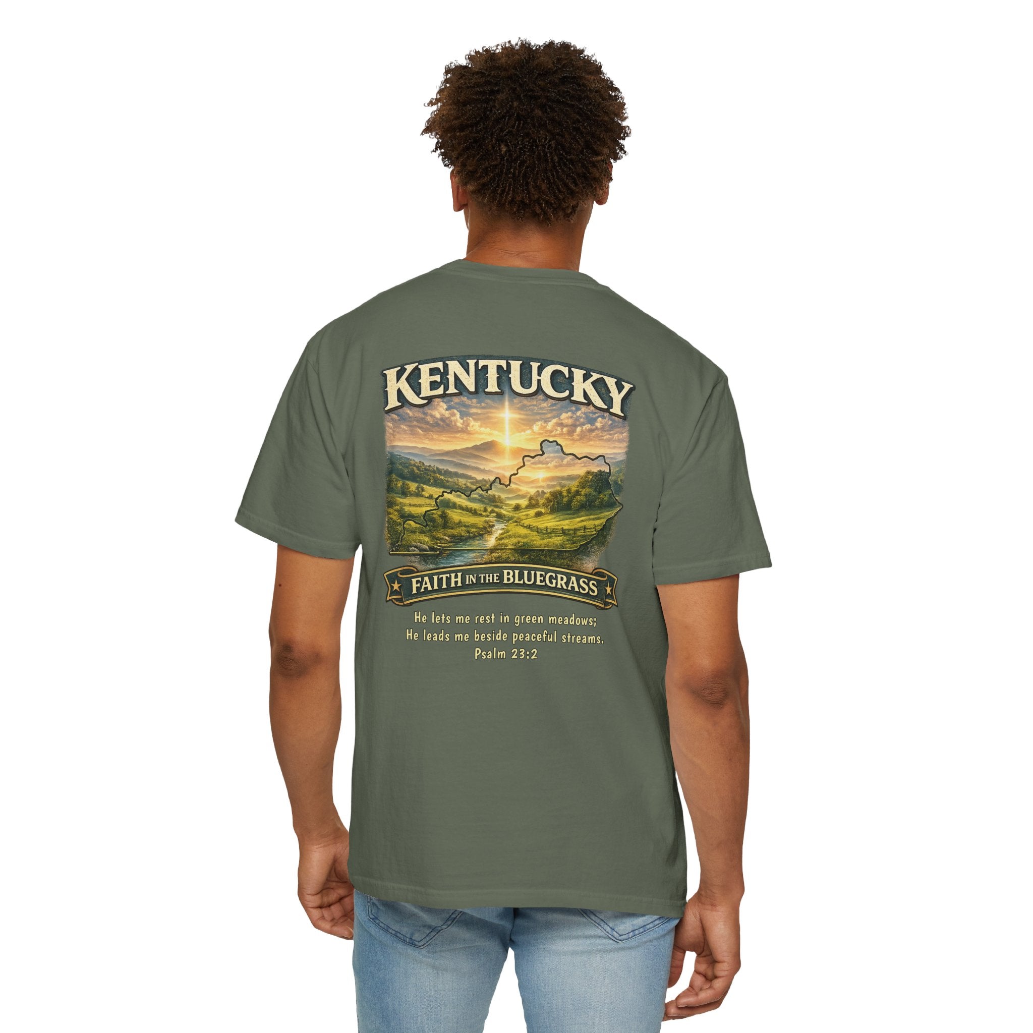 KY-Kentucky Faith in the Bluegrass Christian T Shirt, Psalm 23 Tee, Kentucky State Faith Shirt, Christian Gift, God Bless America Collection