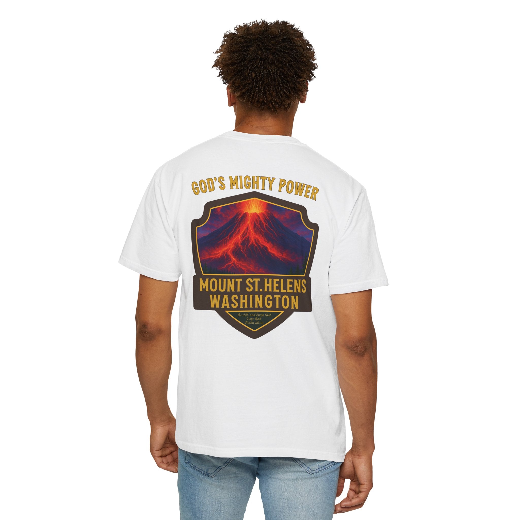 WA-Mount St Helens Washington Christian Shirt, Gods Mighty Power, Psalm 46:10, Volcano Faith Tee, God Bless America Collection, Redeemed Tee