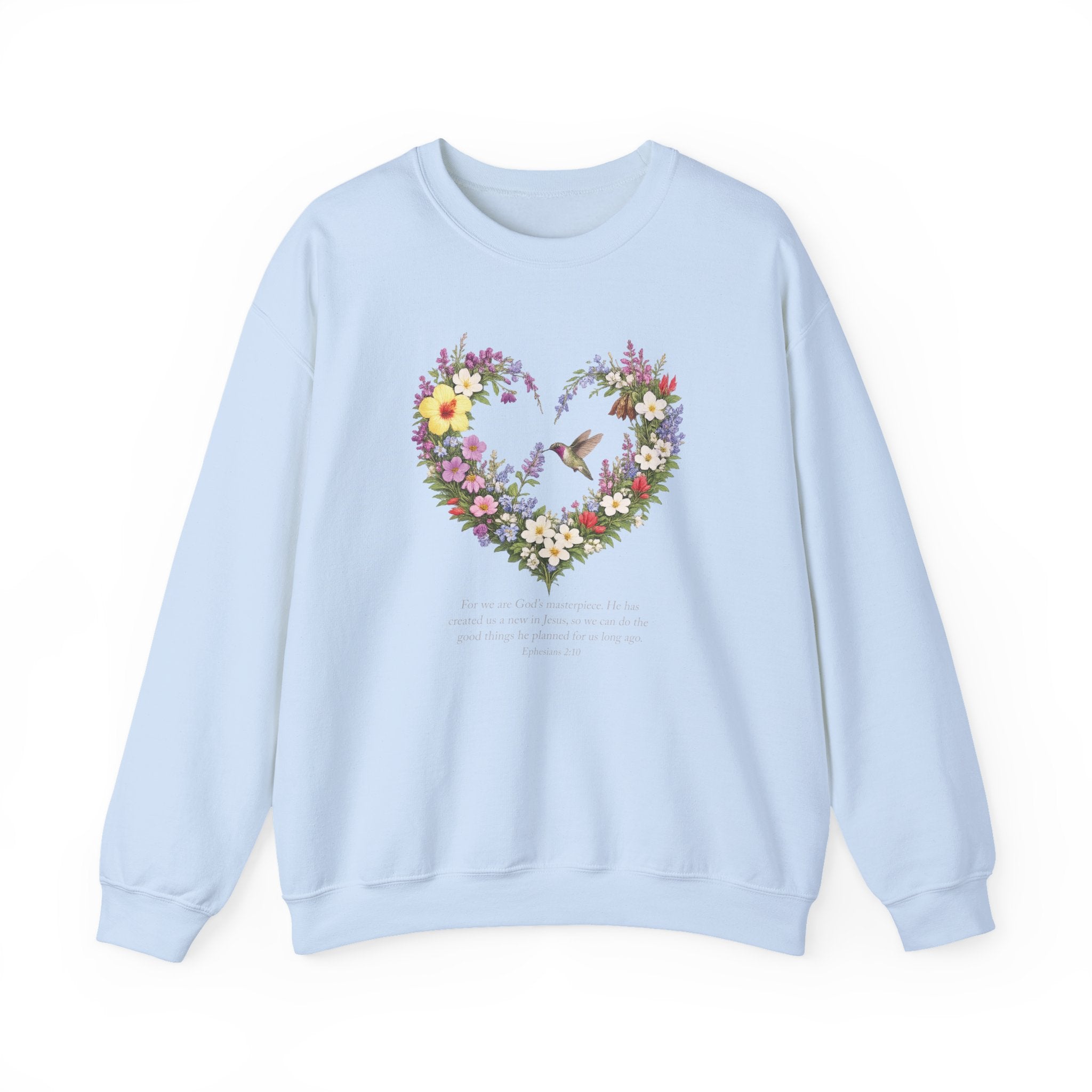 God’s Masterpiece Sweatshirt, Ephesians 2:10 Christian Floral Sweatshirt, Hummingbird Faith Womens Gift, Redeemed Faith Apparel