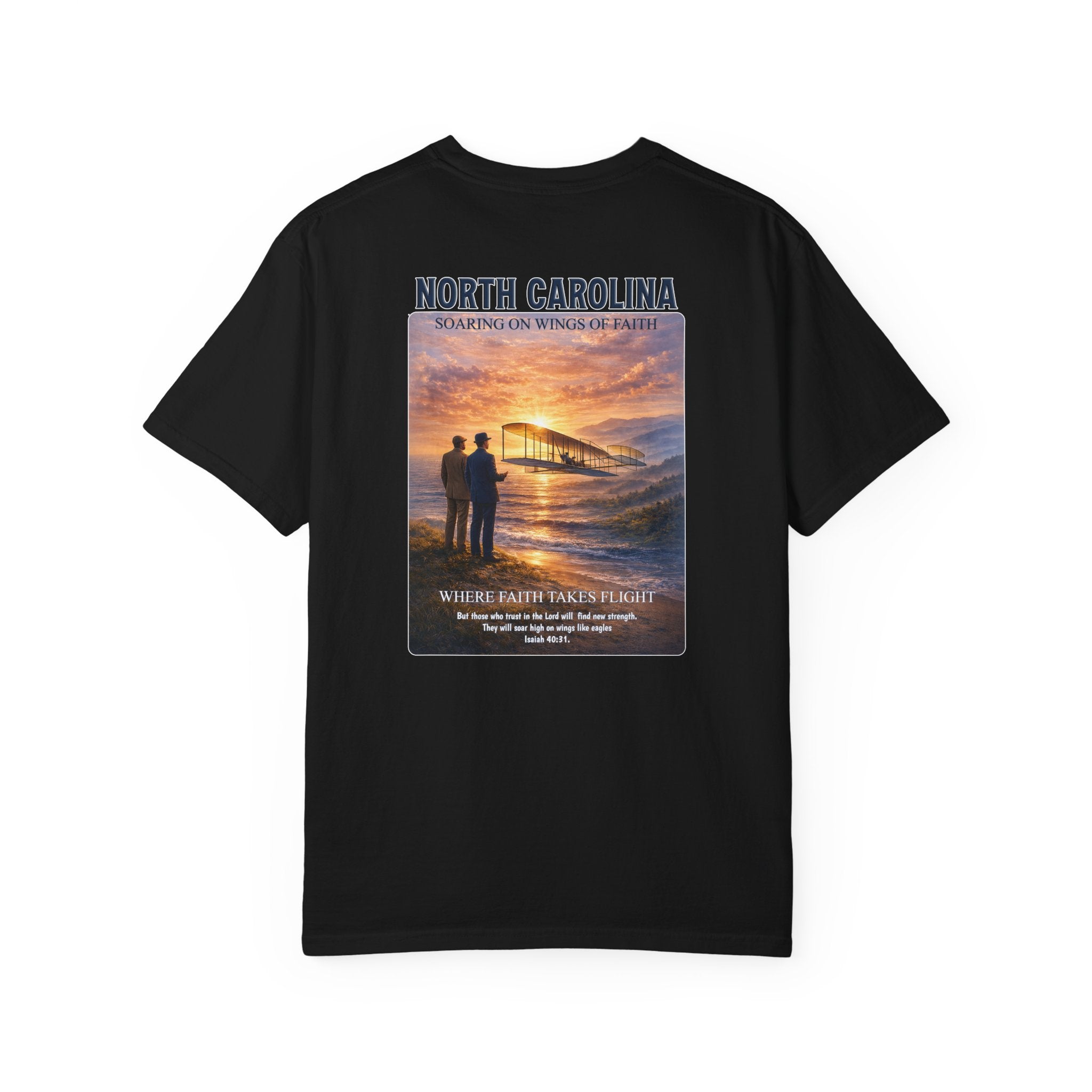 NC-North Carolina Soaring on Wings of Faith Christian T Shirt, Isaiah 40:31 Tee, NC Aviation Faith Shirt, God Bless America Collection