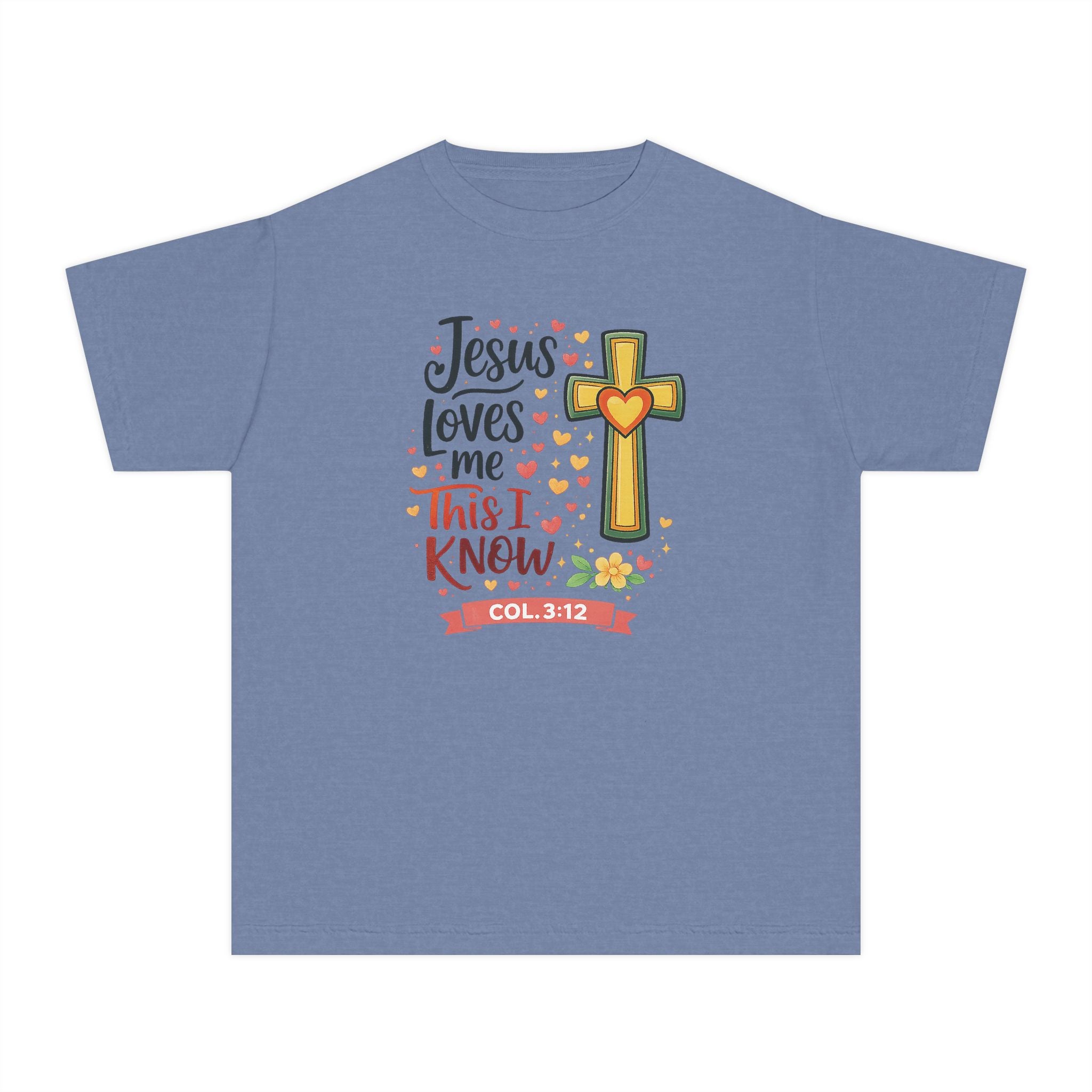 Jesus Loves Me Youth Shirt, Christian Youth T Shirt, Bible Verse Youth Tee, Faith Shirt for Girls Boys, Church Youth Shirt Colossians 312