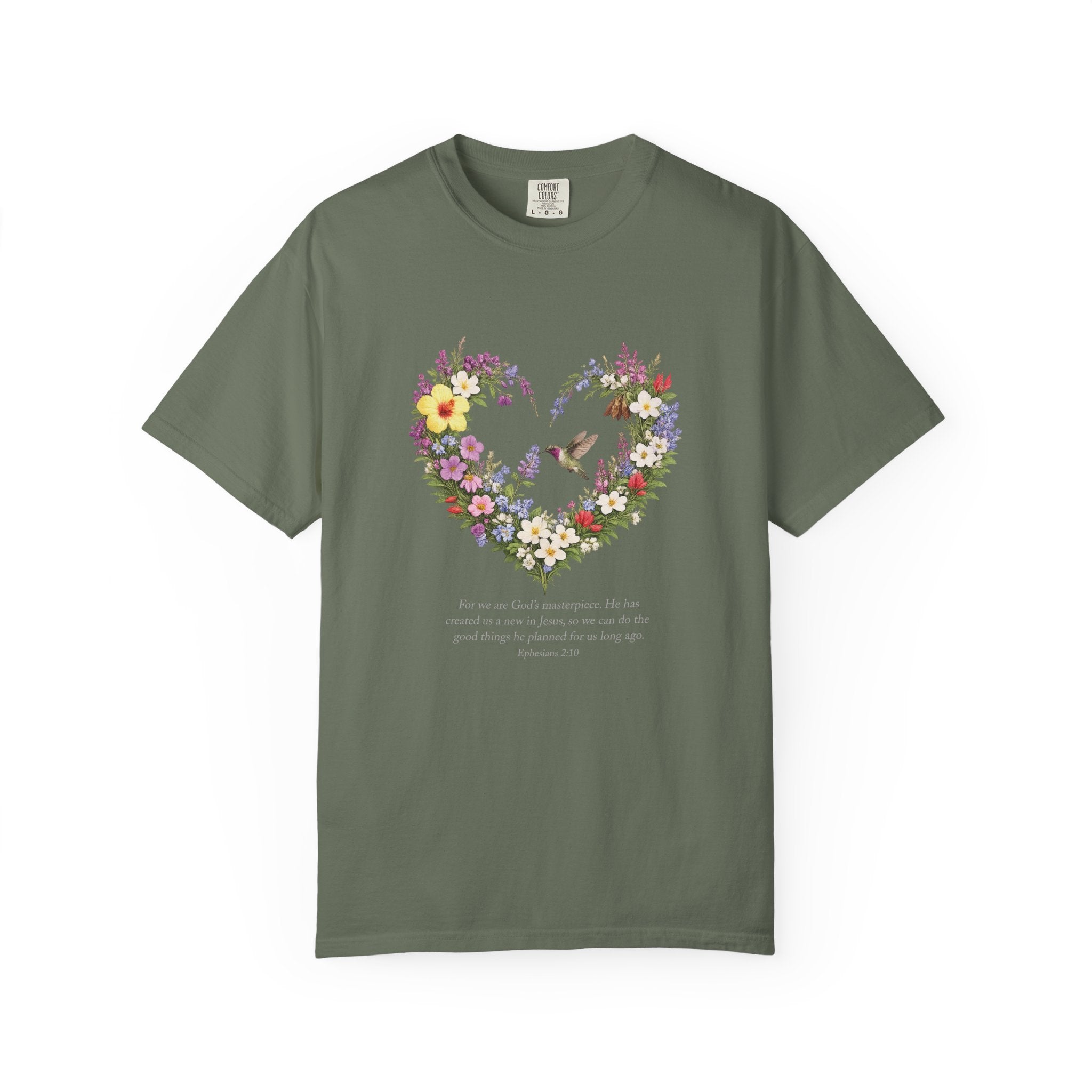 Gods Masterpiece Floral Heart T-shirt, Ephesians 2:10 Christian Shirt, Christian Women Gift, Wildflower Heart, Redeemed Faith Apparel