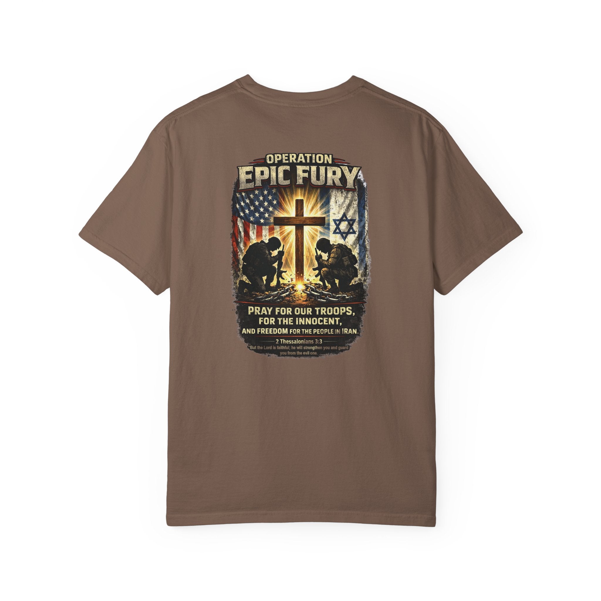 Operation Epic Fury Christian Shirt, Pray For Our Troops Shirt, 2 Thessalonians 3:3 Tee, Faith and Freedom Shirt, Redeemed Faith Apparel