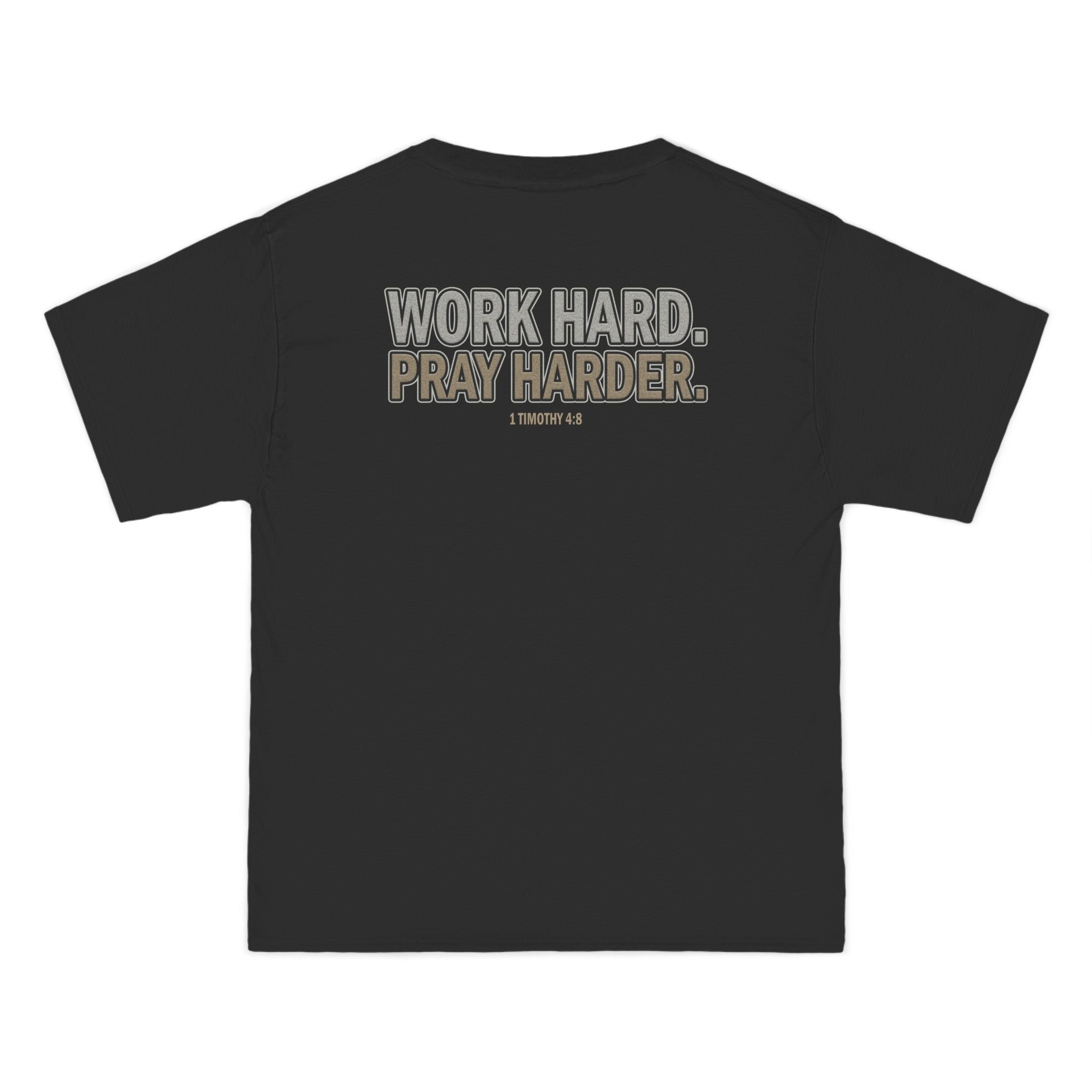 Work Hard Pray Harder Shirt - Christian Motivation Tee, Faith Over Hustle T-Shirt, 1 Timothy 48, Bible Verse Apparel, T-Shirt for Men Women